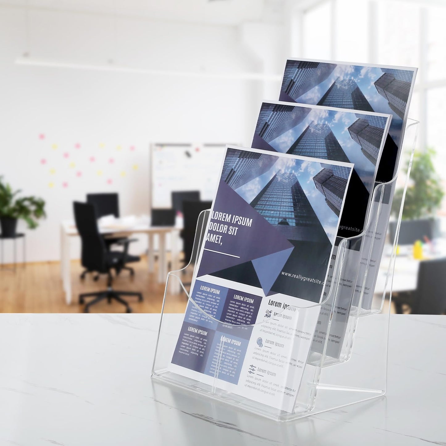 Viymgit 2Pack Acrylic Brochure Holder 8.5 x 11 inches, 3 Tier Clear Plastic Flyer Holder Display Stand, Wall Mount/Countertop Literature Organizer for Documents, Pamphlets, Booklets, and Menu