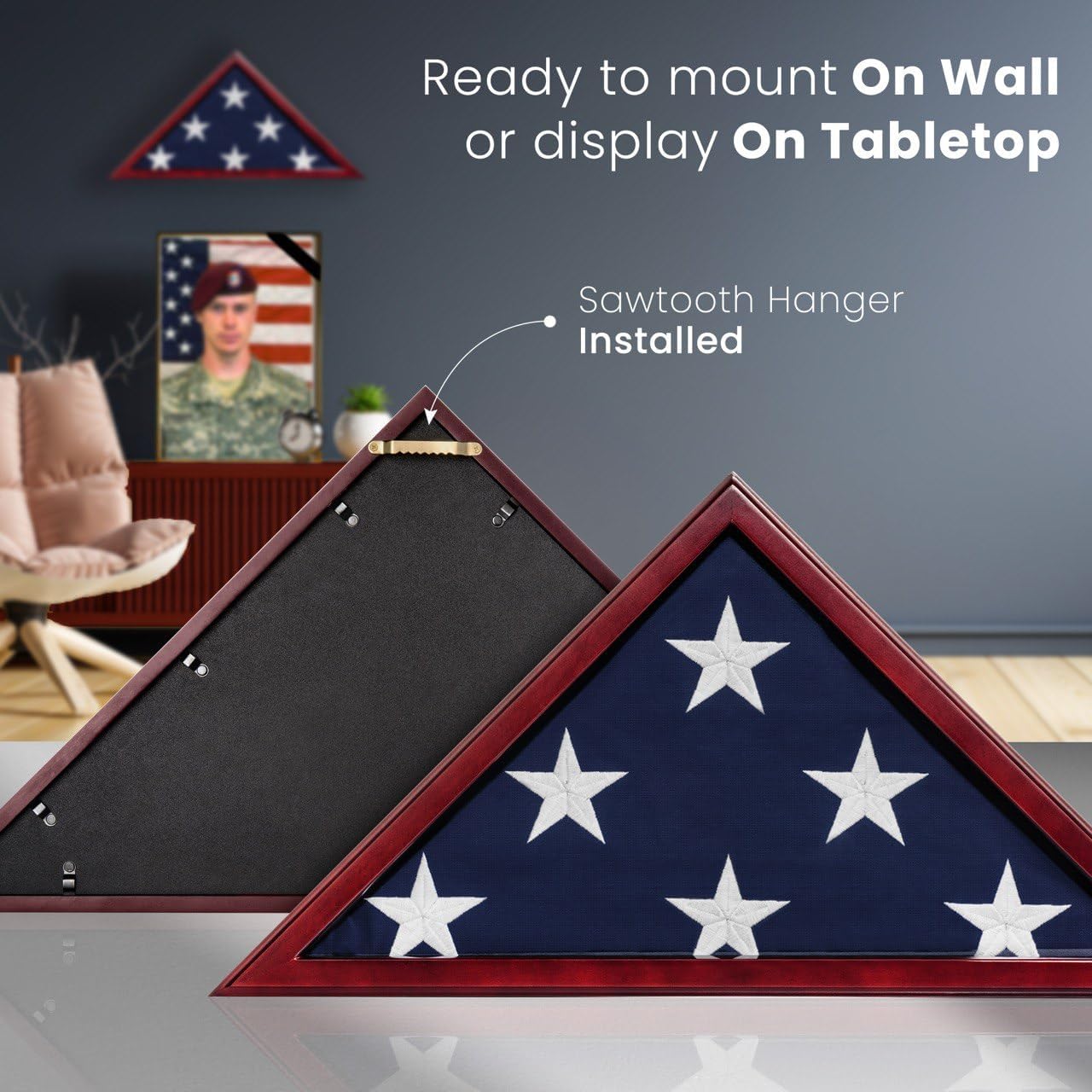 Glass Front Flag Display Case for Burial Flag - Wall Mounted 9.5 X 5 Feet Flag Box for American Veteran Flag and Folded Flag Display - Ideal for Honoring Military Service (Mahogany)