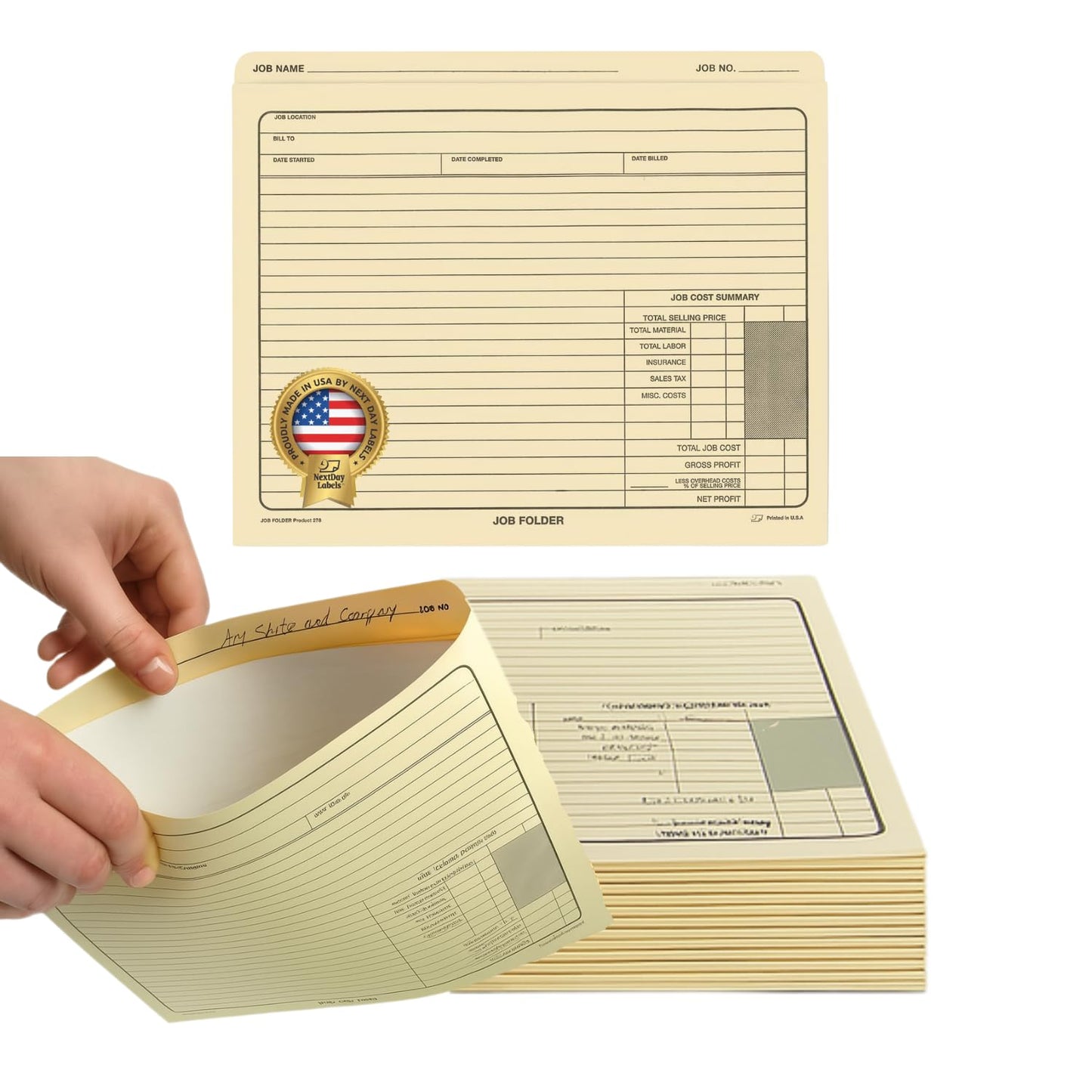 NextDayLabels - Job Folders Manila File Jacket 10” x 12” – Heavy Duty - Preprinted to Track Job Progress, Calculating Cost, and Customer Correspondences - 50 Folders