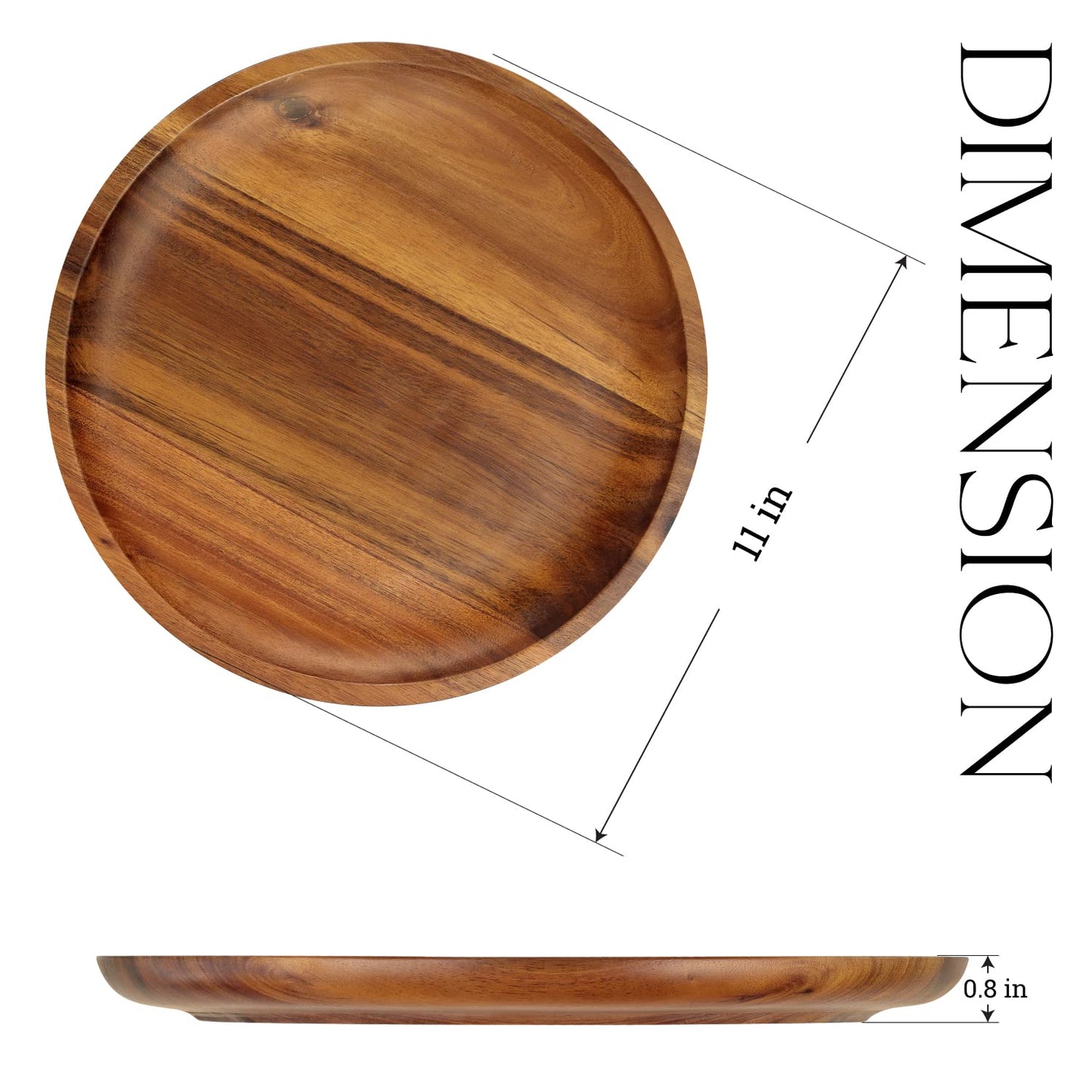 FANICHI Wooden plates (set of 4-11inch) Dinner Plates, Acacia Round Wood Plates, Unbreakable Classic Plates, Easy Cleaning & Lightweight for Dishes Snack, Dessert, Housewarming, Christmas Gift