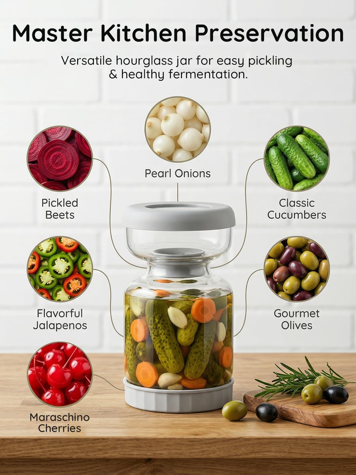 Homnoble Pickle Jar, Pickle and Olive Hourglass Jar Pickle Juice Separator from Wet and Dry, Upgrade Food-grade ABS Lid and BPA Free Hourglass Pickle Jar for Airtight Food Storage 2 Pack