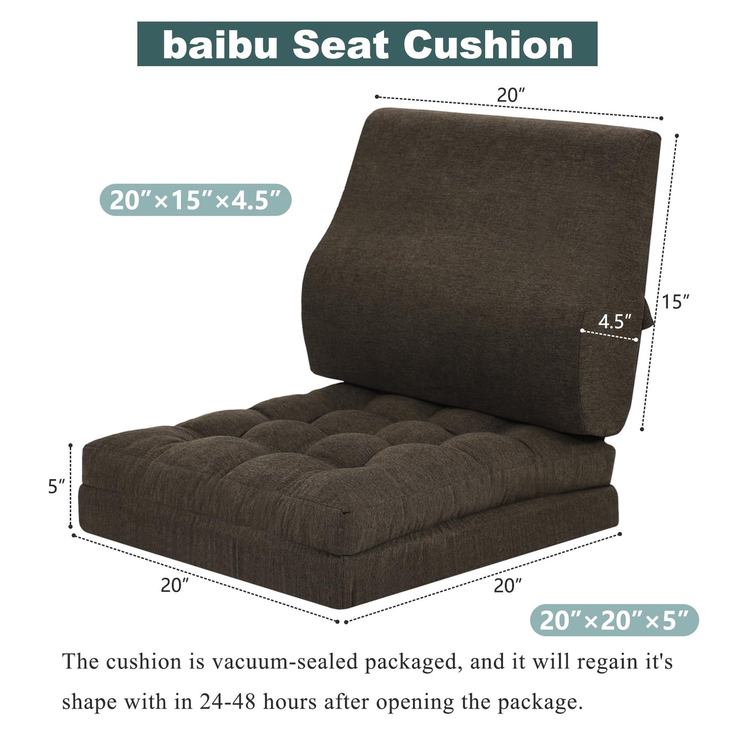 baibu Memory Foam Recliner Cushions with Lumbar Support Pillow Set for Elderly, 20x20x5 Inch Dual-Layer Design Non-Slip Recliner Seat Cushion & Back Support Pillow for Reduce Hip & Lumbar Pain, Brown