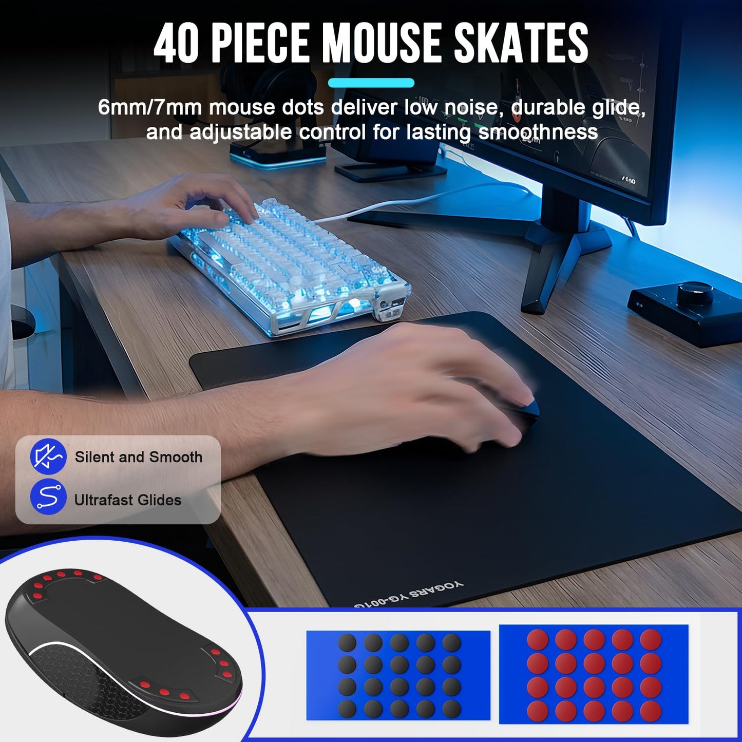 YOGARS Tempered Glass Gaming Mouse Pad, Ultra-Smooth Micro-Etched Surface Speed & Control, Large 19.7"x15.7" Anti-Slip Base, Easy Clean Scratch Resistant for Esports and Work (Black)