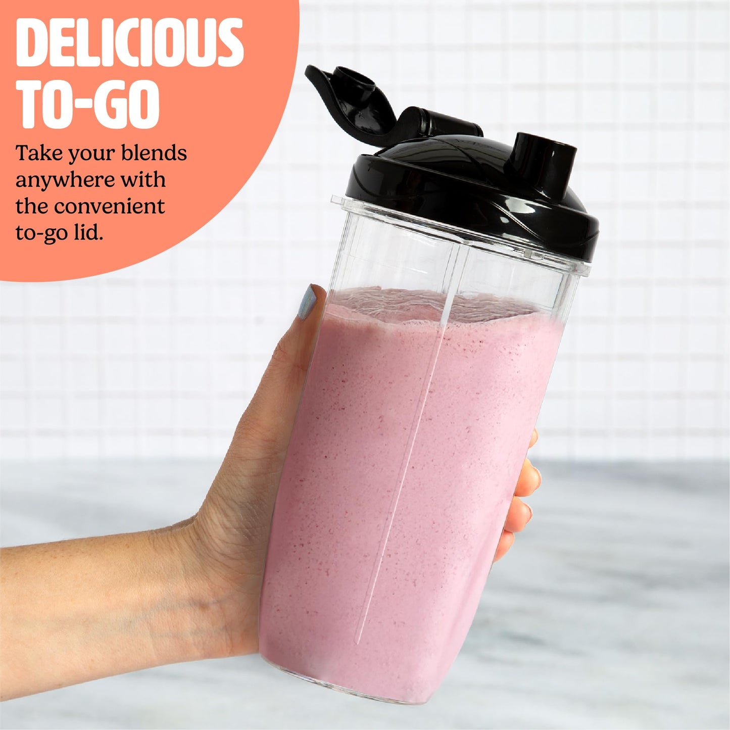 Tasty Personal Blender With Cups, 350W Powerful Blending Motor, 9-Piece Set With 4 Cups & Travel Lid, Compact & Portable, White