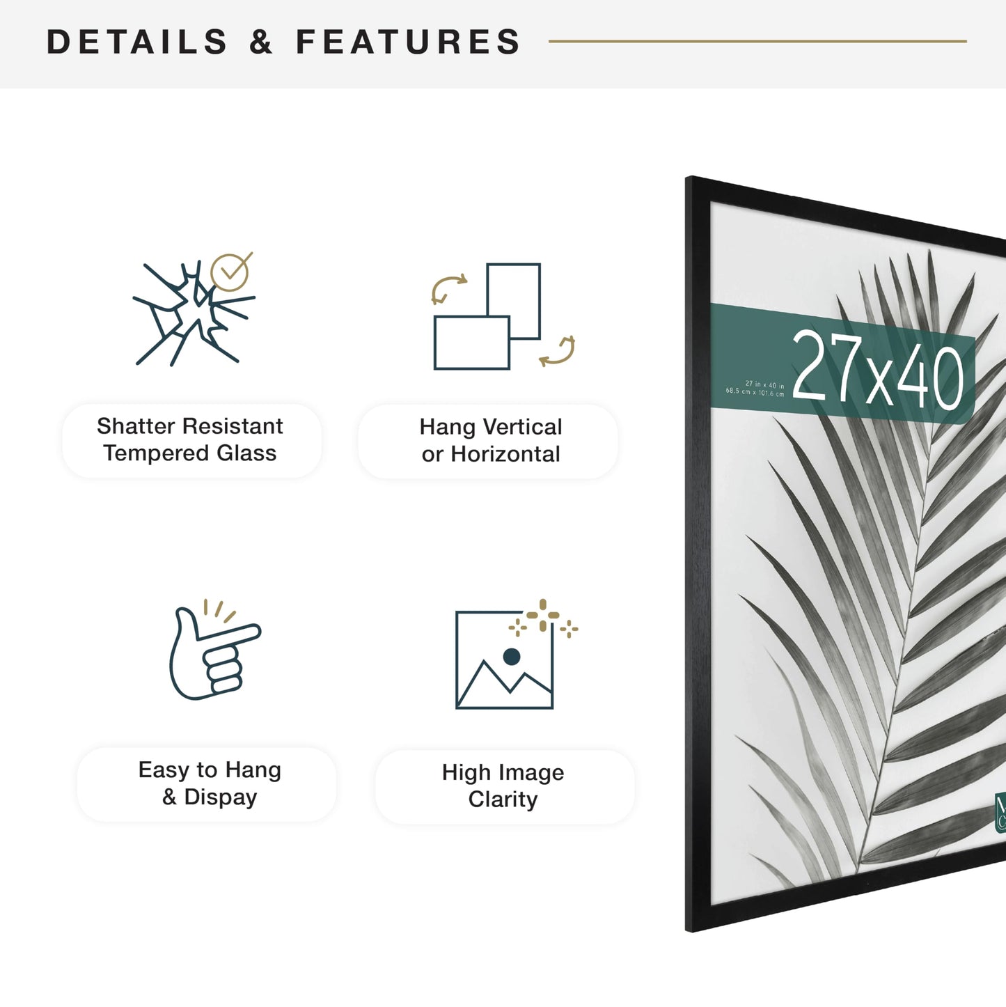 MCS Studio Gallery Movie Poster Frame 27x40 Black Woodgrain Engineered Wood, Vertical & Horizontal Wall Hanging Large Picture Frame for Photos, Artwork & Custom Posters (1-Pack)