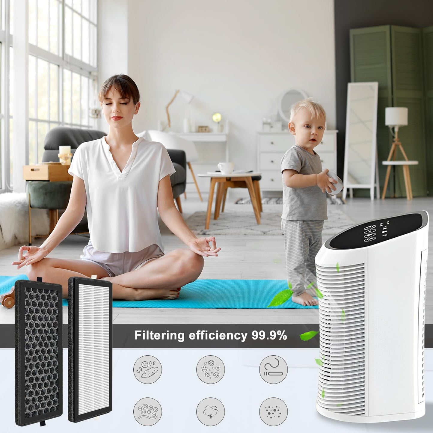 Can-Meageren AP-2202-UL Replacement H13 True HEPA Filter Compatible With Sejoy AP-2202 Air Purifier, Activated Carbon Filters（2 HEPA Filters + 2 Active Carbon）