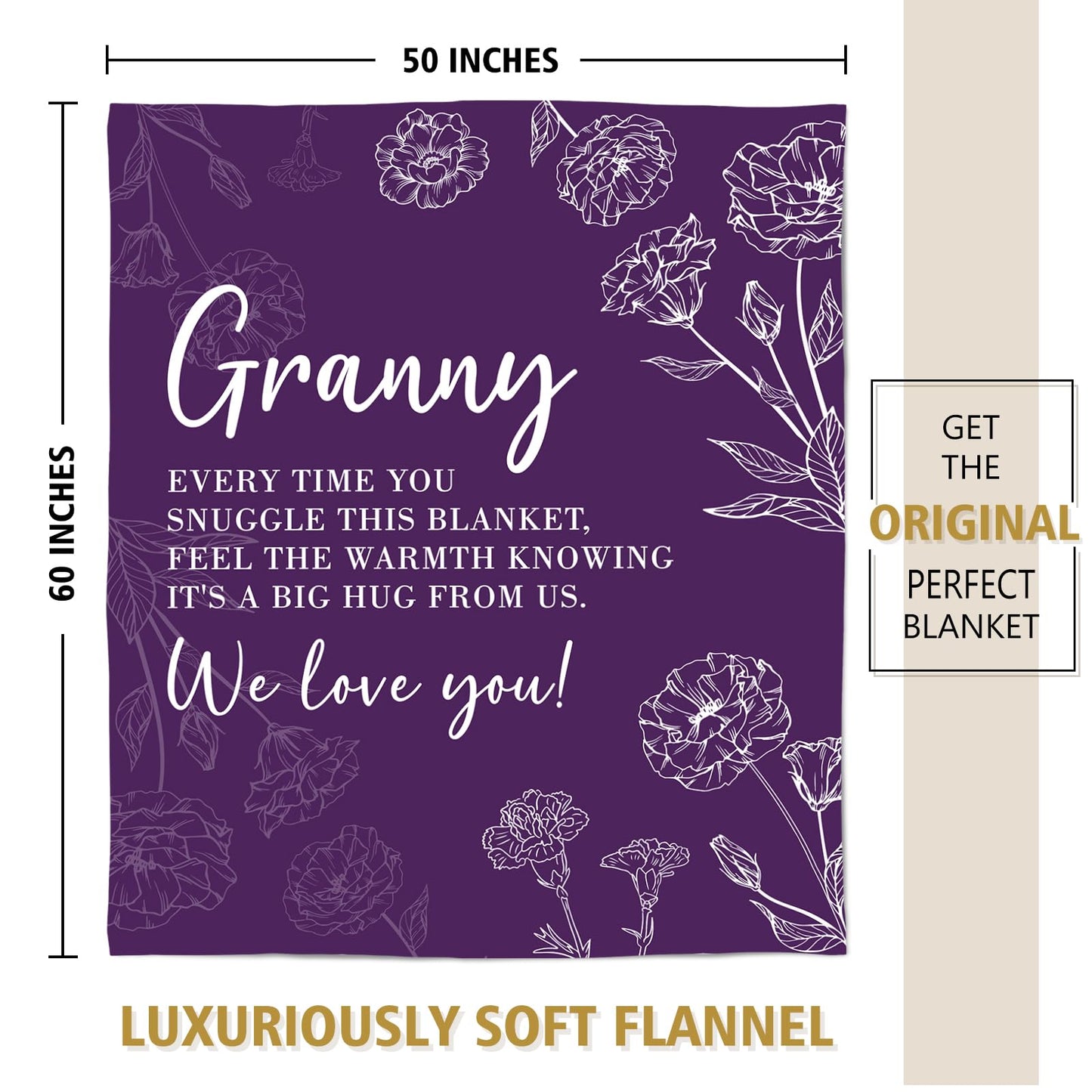 GiltGlimmer Granny Gifts for Grandma, Gifts for Granny, Granny Birthday Gift from Grandkids, to My Granny Grandma Throw Blanket 50" x 60", Purple