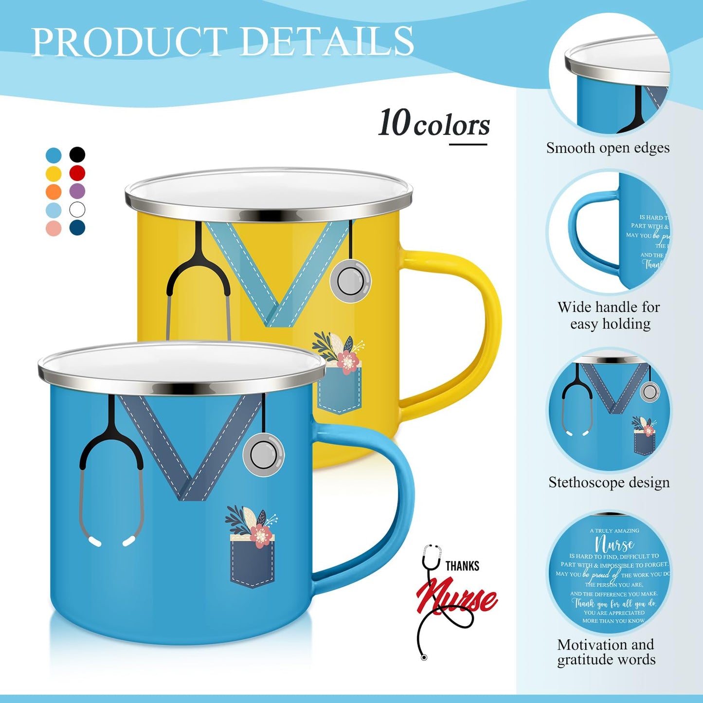 Hushee Nurse Gift CNA Week 2026 Appreciation Gift Include 12 Oz Enamel Mug Stethoscope Sign Designs Makeup Bag Silicone Keychain for Nursing Medical Assistant Thank You Stuffer(30 Pcs,Classic)
