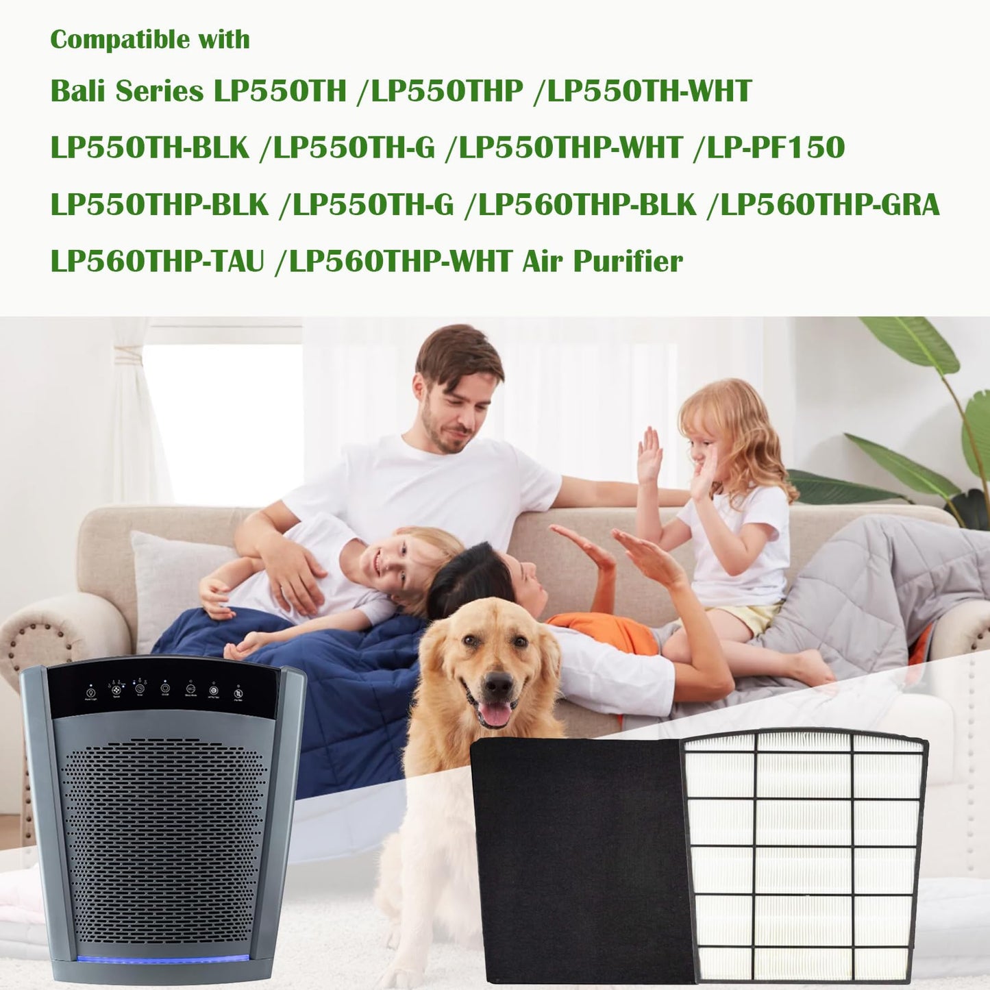 LP-HF550P Filter LP550TH LP550THP LP560 Air Purifier with 1 Pack Ture HEPA and 4 Packs LP-PF1500 Pre-Filter - Used for Multi-Room Whole House to Capture Dust