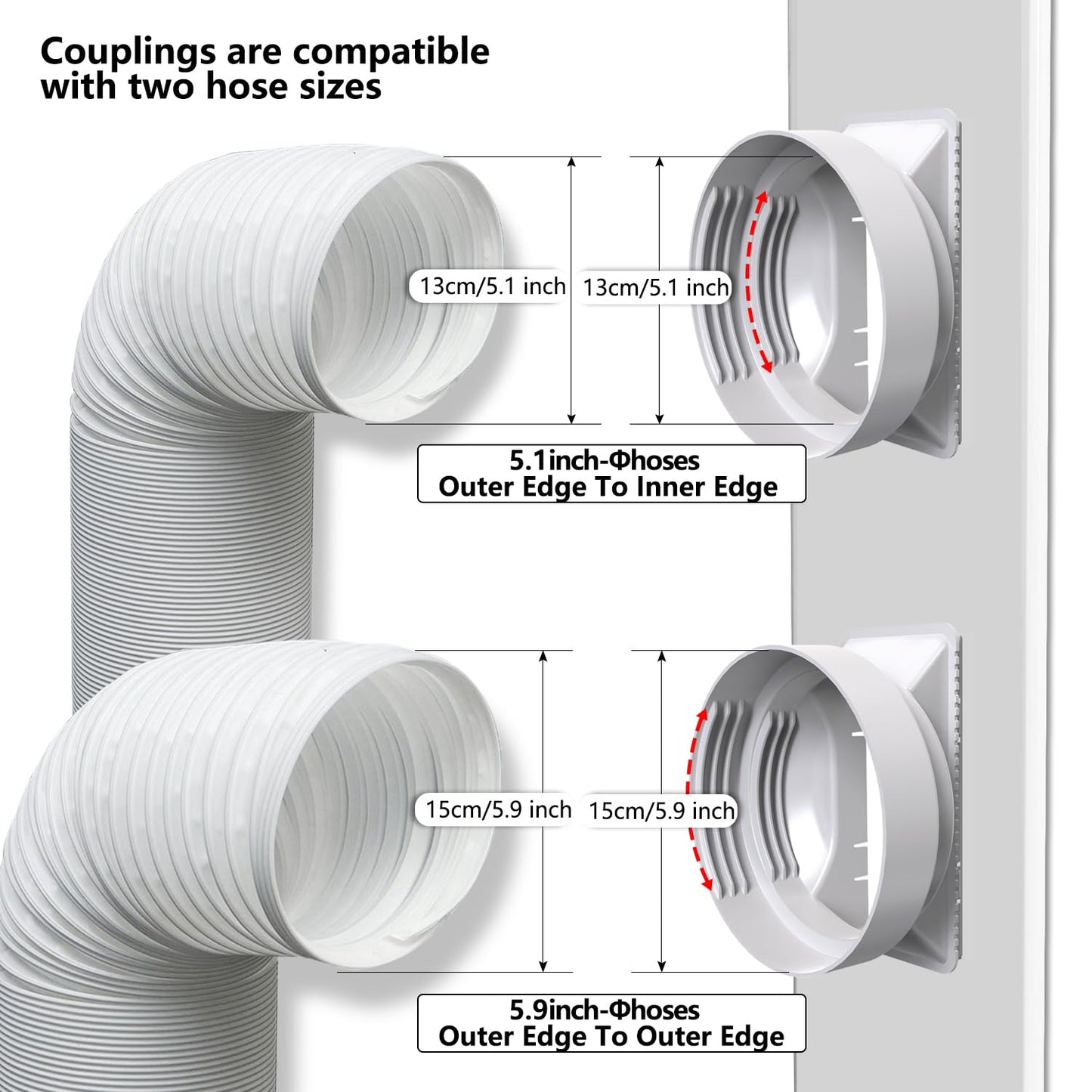 Gulrear Max 95"Sliding Door Air Conditioner Vent Kit with Screen net & 2 weather strippings Energy Saving Airtight Universal 5.0/5.9 Inch AC Hose Coupler Portable AC Balcony Door Plates kit