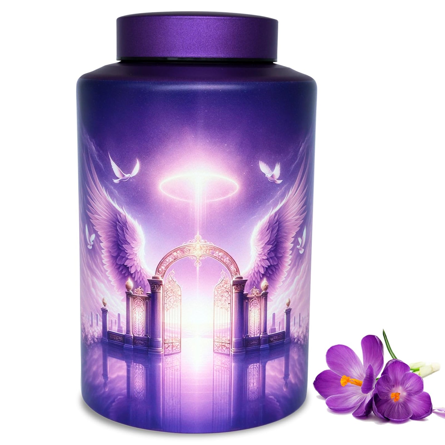 Large Stainless Steel Urns for Adult Human Male Female Ashes, Decorative Funeral Cremation Urn for Women Man Remains, Waterproof Keepsake Memorial Ash Box for Home Decor,Burial(Gate of Heaven)