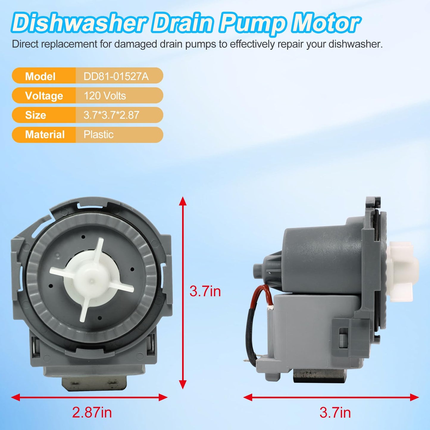 Upgraded DD81-01527A D.I.Accessa Original Equipment Manufacturer (OEM) Part Drain Pump Motor Replacement for Samsung Dishwasher DW80R5061 DW80R5060 Series（100% Authentic - No imitation）