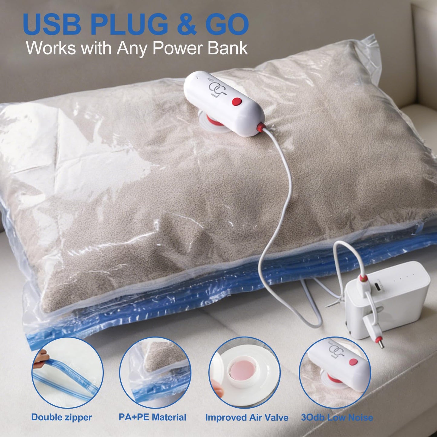 VMstr Vacuum Seal Bags for Clothing Travel, Vacuum Storage Bags with USB Electric Pump, Compression Space Saver for Luggage Suitcase 18 Combo Bags + USB Pump
