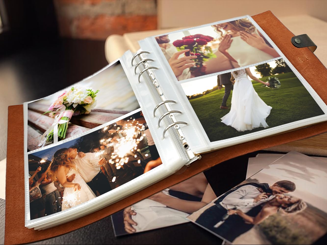 Photo Album 4x6 300 Pockets, Genuine Leather Photo Albums 300 Photos with Writing Space 40 Writing Paper, Family Wedding Travel Kids Graduation Ultrasound Baby Picture Album Scrapbook, Gifts, Brown