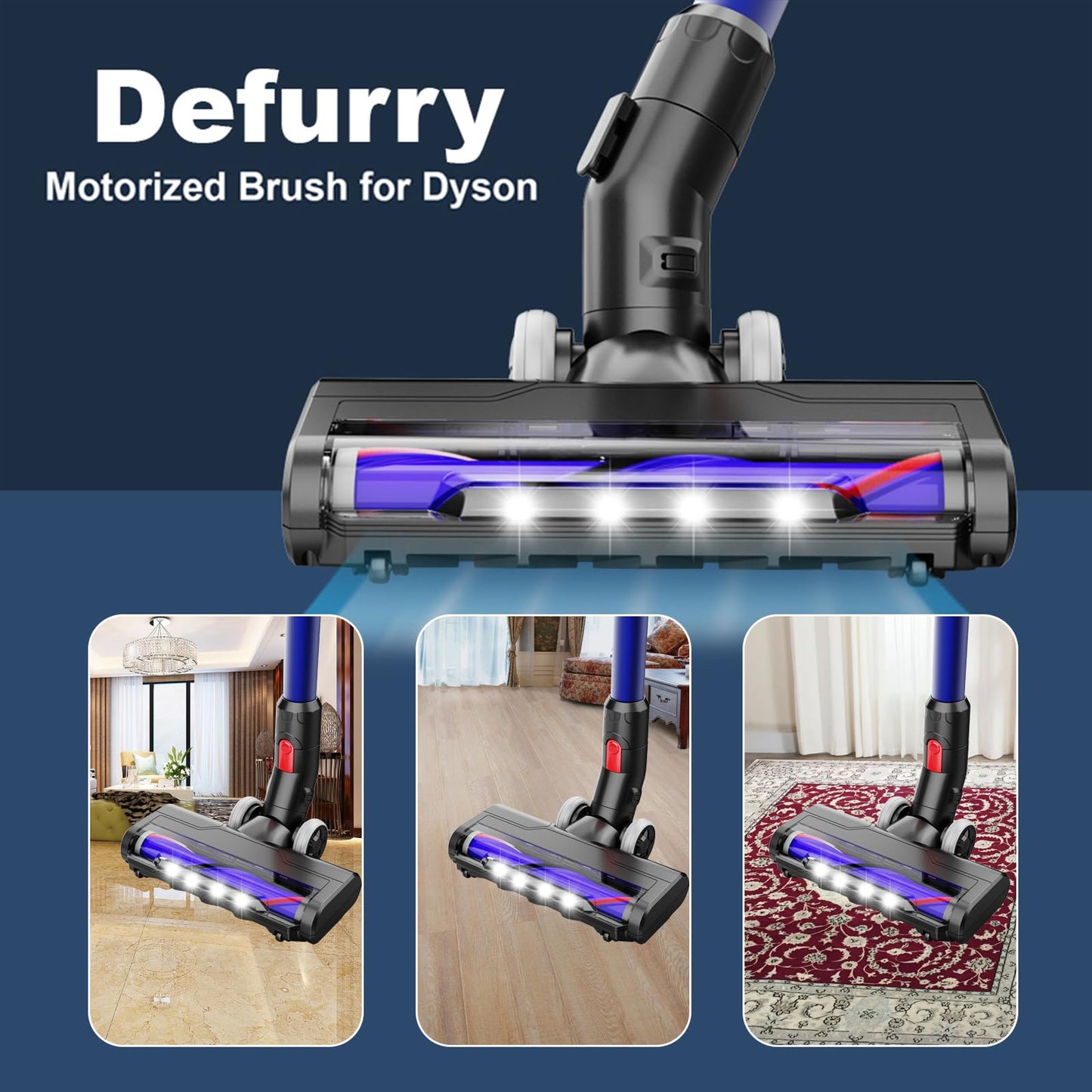 Upgraded Motorhead Vacuum Brush with Headlights for Dyson V6 DC59 DC61 DC74,Motorized Head Replacement Accessories or Parts for Tile,Small Carpet,Rug Cleaning.