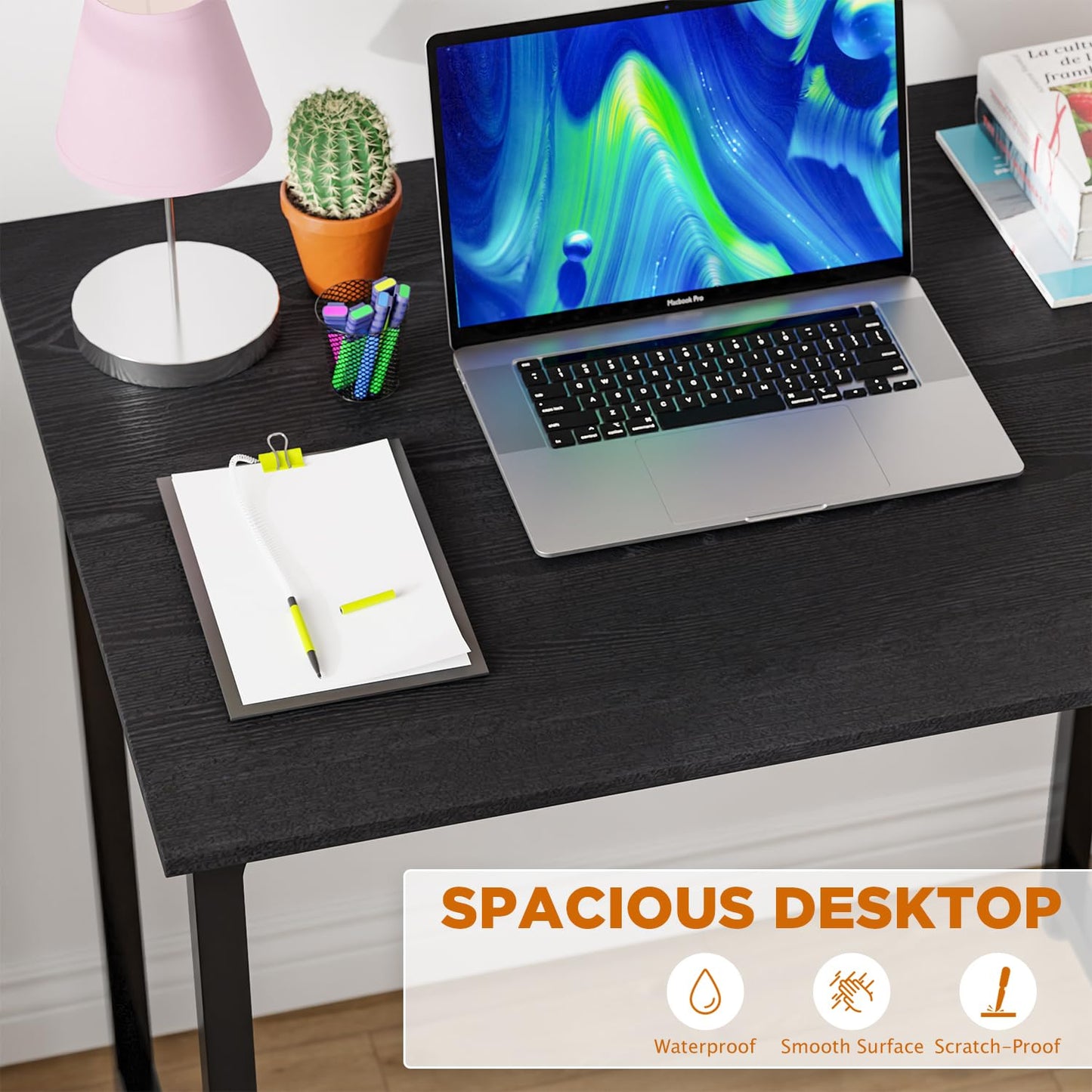 PayLessHere | 32 Inch Computer Desk | Black | Office Desk with Metal Frame, Adjustable Feet | Water-Resistant, Scratchproof Surface | Sturdy Writing Table for Home Office or Study | Pack of 1