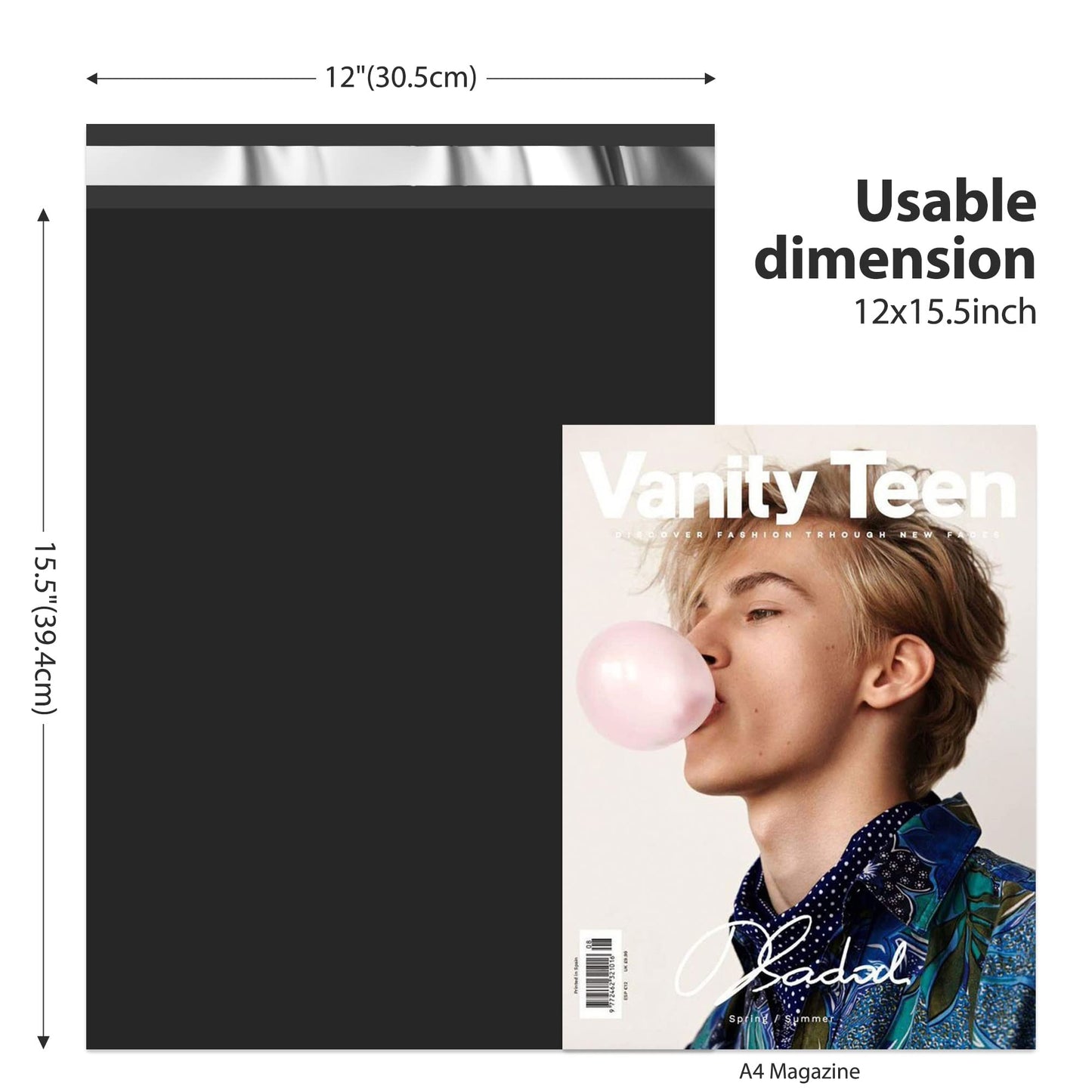 Fuxury 500 Pcs 12x15.5" Poly Mailers,Black Shipping Bags Bulk for Clothing,Strong Adhesive Sealing, Waterproof, Tear-resistant Postal Mailing Poly Bags for Books,Accessories,Business