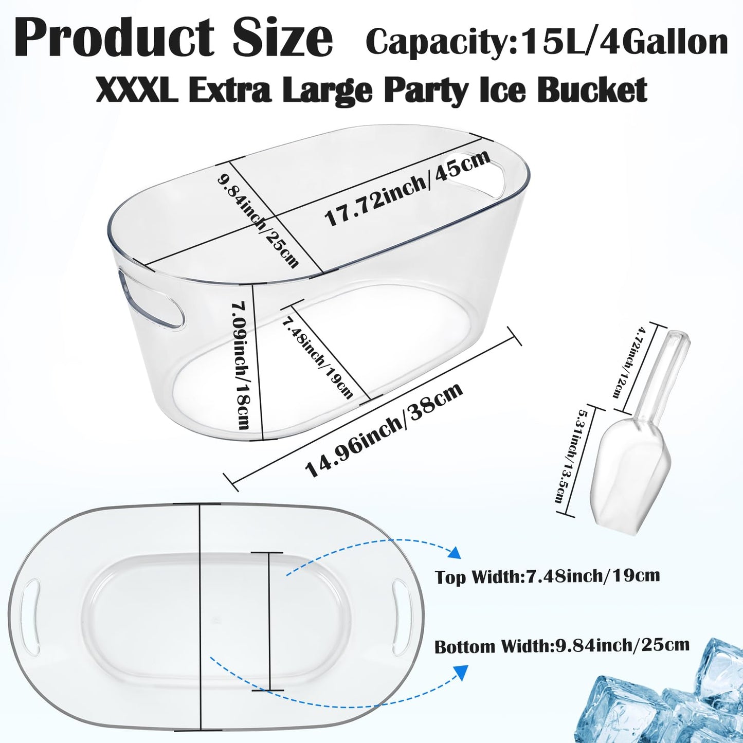 2 PCS Ice Buckets for Parties, 15L Large Ice Bucket, 4 Gallon Champagne Bucket with Scoops, Beverage Tub Mimosa Bar Supplies for Champagne, Beer, Cocktail