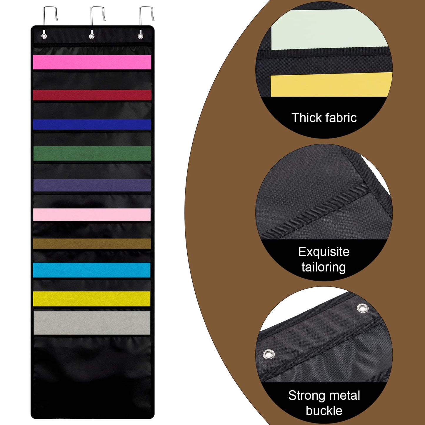 Henoyso 4 Pcs 10 Pockets Paper Storage Organizer 12 x 12 Inch Vinyl Roll Holder Scrapbook Hanging Wall File Organizer with Door Hangers for Office Cardstock Craft (Black)