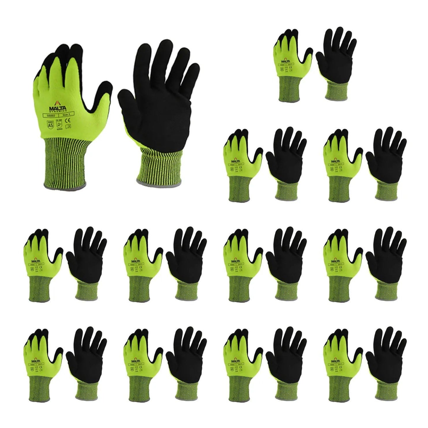 Malta Dynamics Safety Protective Work Gloves, Cut Level 5, OSHA/ANSI Compliant (Large, 12 Pair)