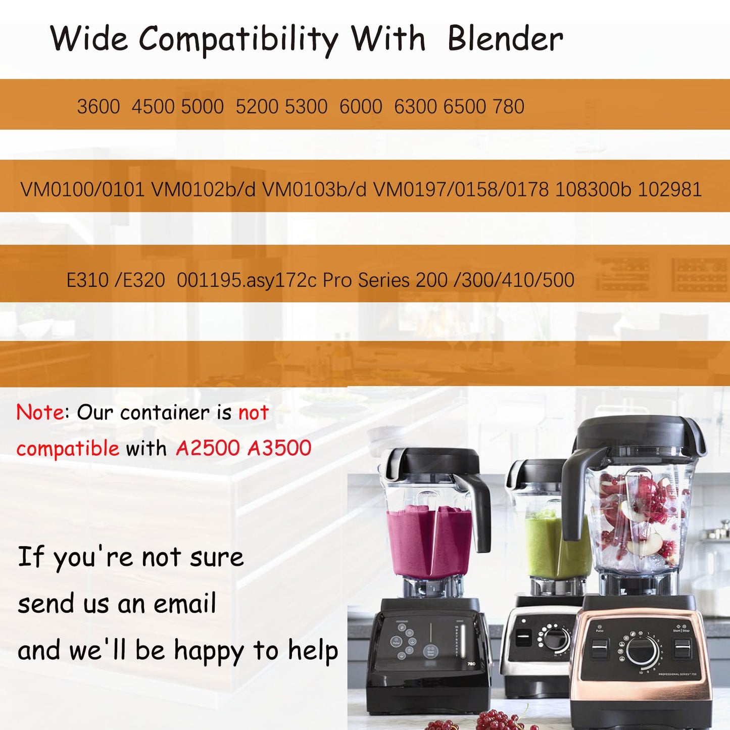 Blender Pitcher 64oz Low-Profile,Compatible with Vitamix 780 75-0 7500 5000 5200 Vm0102 Vm0103Vm0197 E310 Professional/Commercial/Classic Series etc Blender,Blender Container Jar Cup,10 Years Warranty