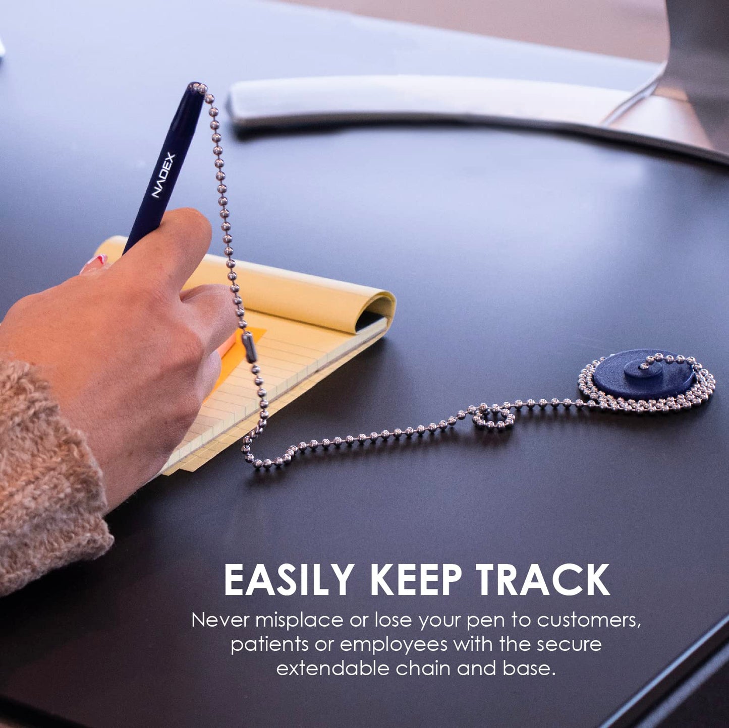 Nadex Ball and Chain Security Pen Set | 12 Pens, 12 Adhesive Mounts, and 12 Refills (Black)