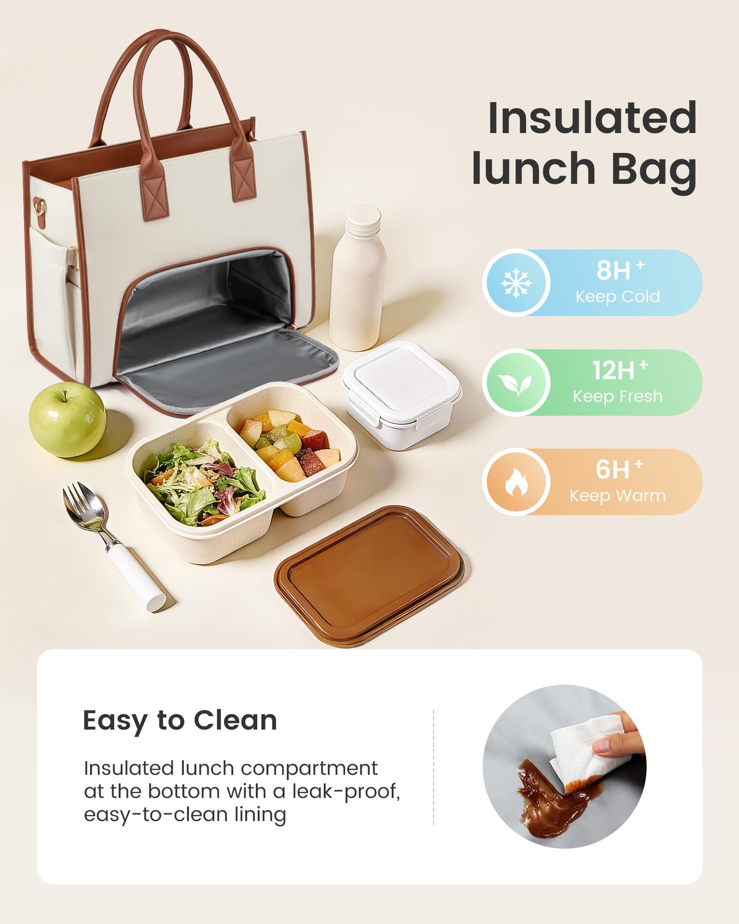 LOVEVOOK Work Tote Bag with Lunch Compartment with Giant Tumbler Holder,15.6 Inch Waterproof 3 in 1 Lunch Bag Women Men Laptop Bag Purse Tote with Padded Sleeve for Teacher,Nurse,College,Travel,Office