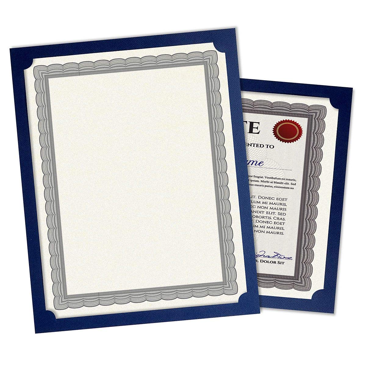 Plain Blue Certificate Holders - Pack of 25, Linen Cover 80 lb. Stock, Single-Sided, Die-Cut Corners, for Office, Business Awards, Graduation, School Diploma Holder, 9-1/2" x 12"