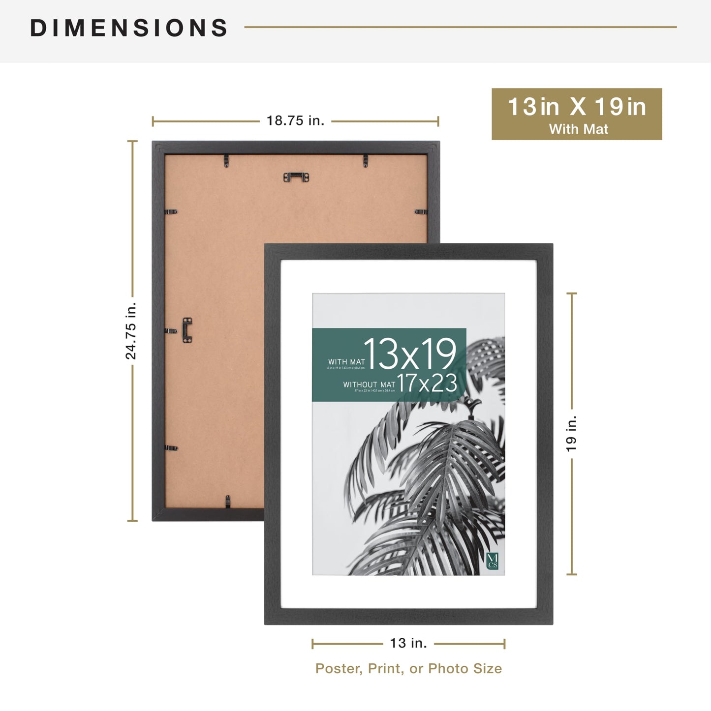 MCS Studio Gallery 17x23 Matted Poster Frame with 13x19 Picture Display, Black Woodgrain Engineered Wood Vertical & Horizontal Wall Hanging Large Picture Frame for Photos, Posters & Art Prints (1-Pack)