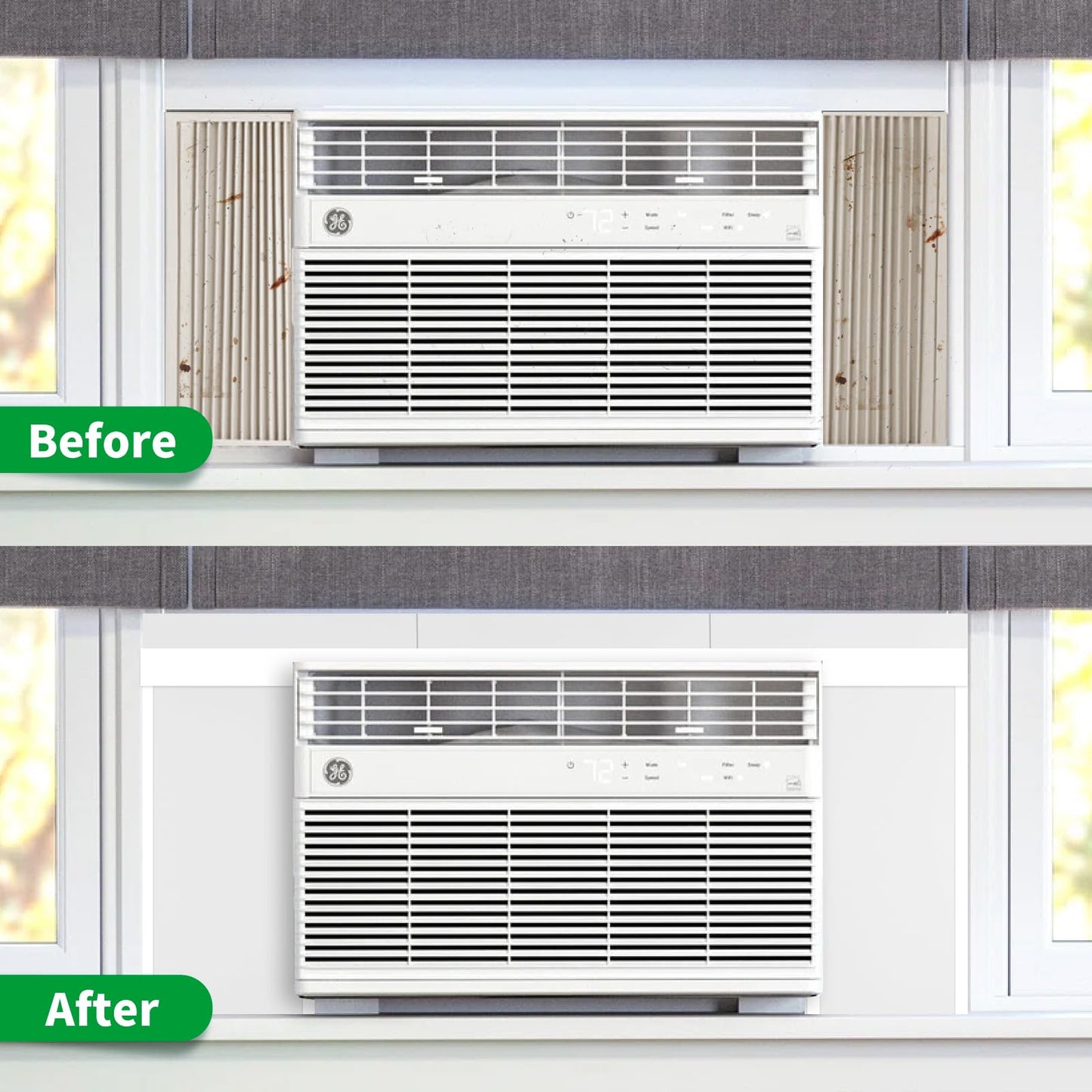 Window Air Conditioner,Side Insulated Foam Panel, Summer/Winter Heat and Draft Insulating,Full Surround Insulation Panels Window Seal with 4 pressure strips 2PIC Thickness 0.79in