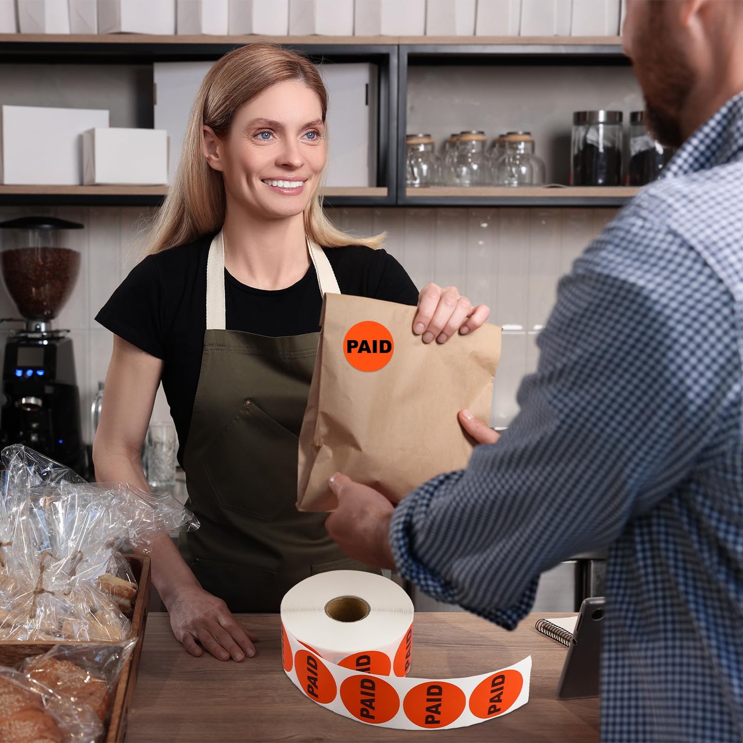 Watersay 6000 Pcs Paid Stickers 1.5 Inch Round Retail Sale Easy to Apply Adhesive Labels Circle Paid Stickers for Supermarket Sale Store Supplies Small Business Shop Supermarkets, 6 Rolls