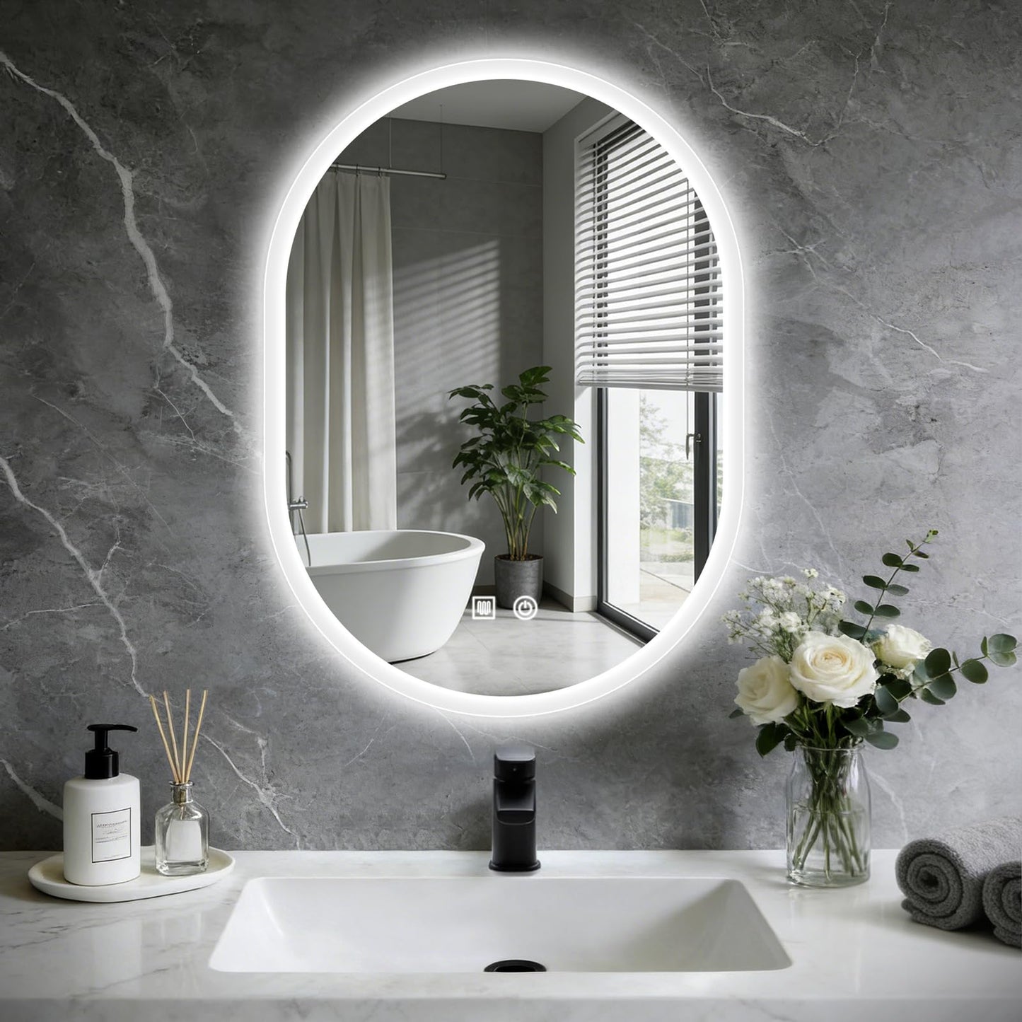 JingImage 20x28 LED Bathroom Mirror with Lights Oval, Lighted Bathroom Vanity Mirror for Wall, Front Lit and Backlight, Anti-Fog, 3 Color Dimmable, Vertically Only