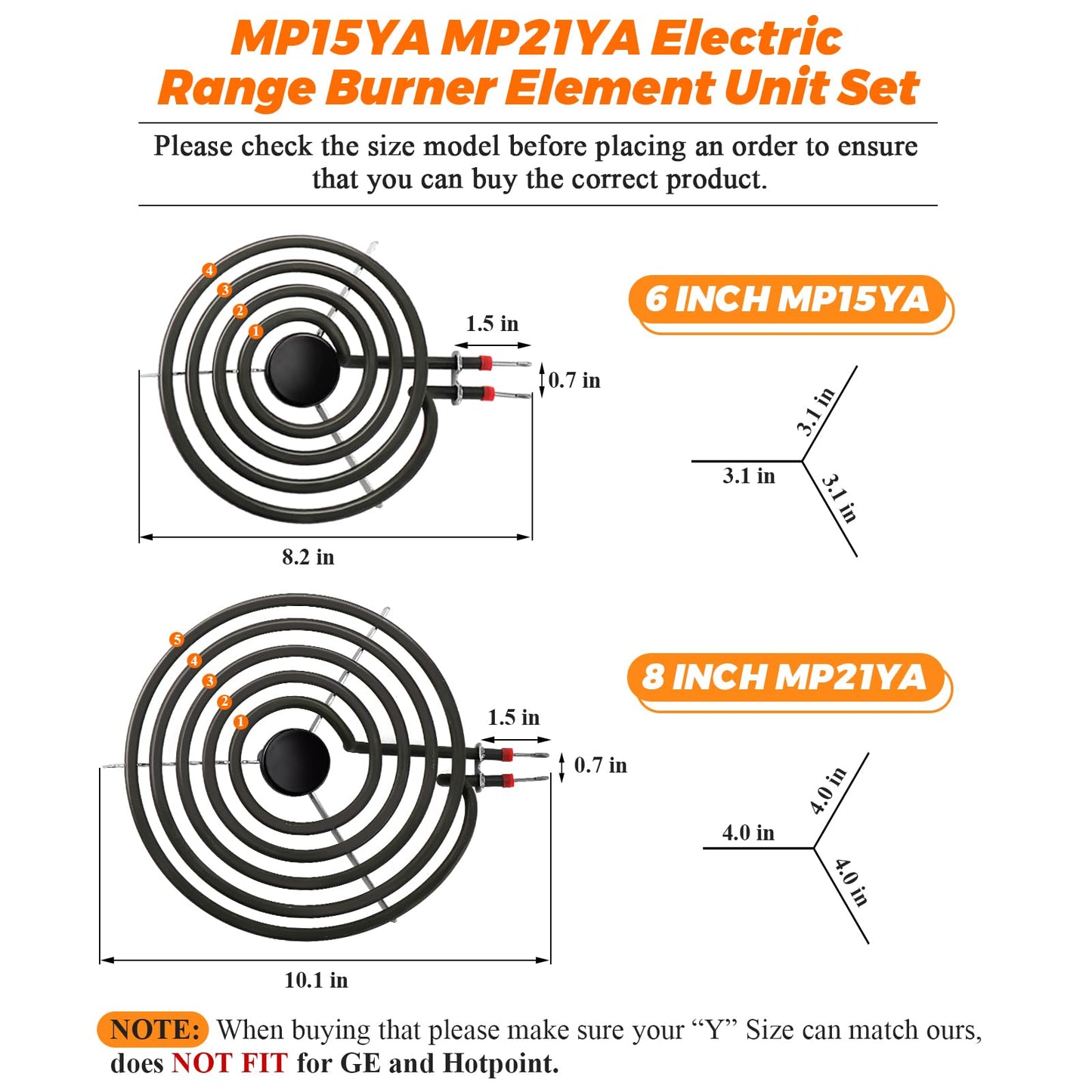 W10290350 W10290353 Porcelain Electric Stove Burner Drip Pans and MP22YA Electric Range Burner Element MP15YA(6") MP21YA(8") by Blutoget- Fit for Whirlpool May-tag Amana Electric Range Stove