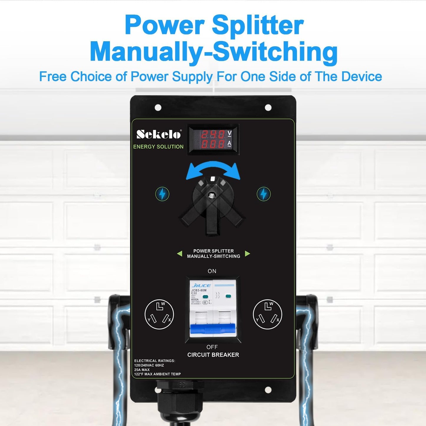 Manual EV Charging Switch for Dryer & EV, NEMA 10-30, 240V, 24A 5.76kW Max Power Splitter, with a Safety Breaker Switch, Hand-Operated Selector, Plug and Play