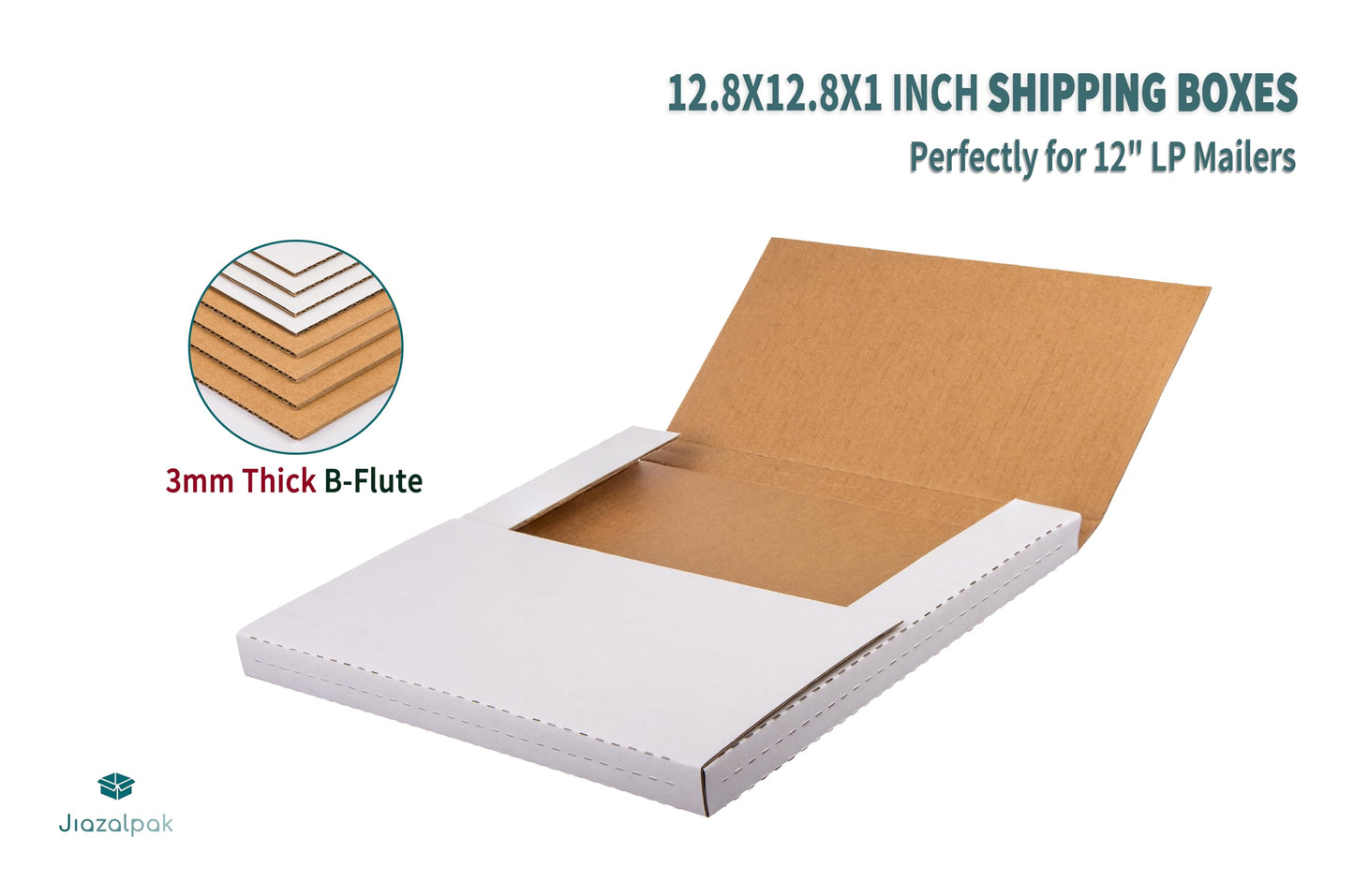 Jiazalpak White Vinyl Record Mailers 12.8x12.8x1-inch Easy-Fold Multi-Depth LP Albums Shipping Boxes with Fragile Stickers, 15 Pack