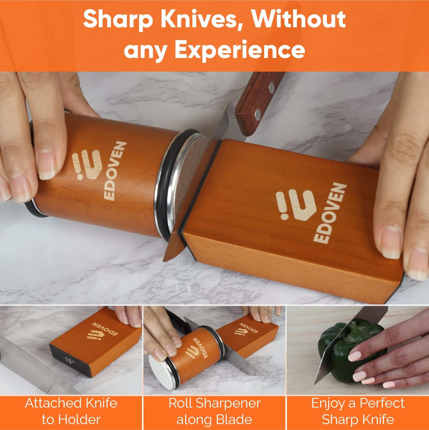 Knife Sharpener Tool – Rolling Knife Sharpener Kit with Diamond & Ceramic Discs, Magnetic 15° & 20° Angle Guide, Manual Kitchen Knife Sharpener for Steel Knives, Ideal Gift