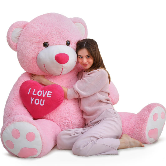 MaoGoLan Big Teddy Bear 4.3ft Stuffed Animal, I Love You Red Heart Giant Pink Teddy Bear Plush Toy, Large Stuffed Animal Gift for Girlfriend, Boyfriend, Kids