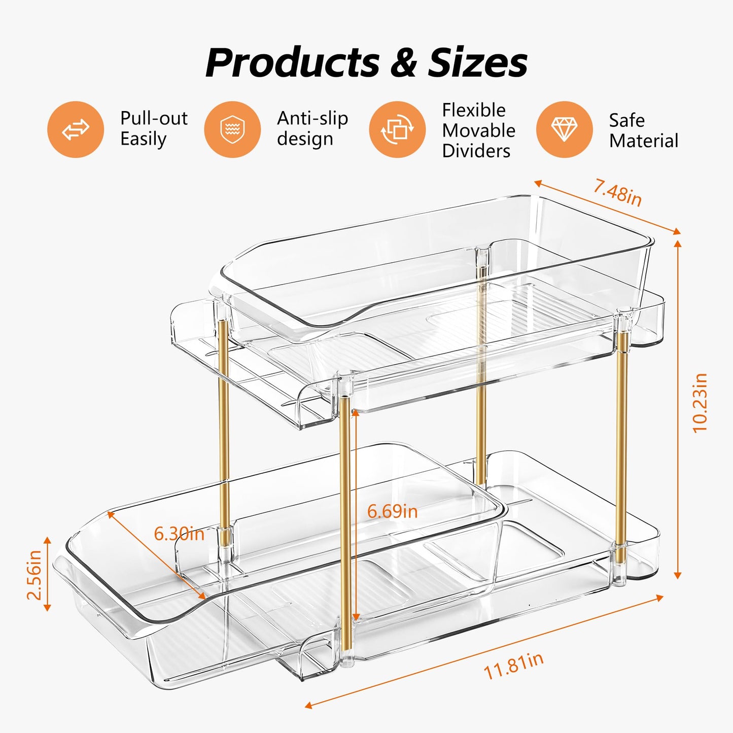 LAREKUN4pack 2-Tier Organizer & Storage Unit Stackable Bathroom Cabinet Organizer Pull-Out Kitchen Pantry Organizer & Storage System Suitable for Countertops, Pantries, Kitchens, Bathrooms
