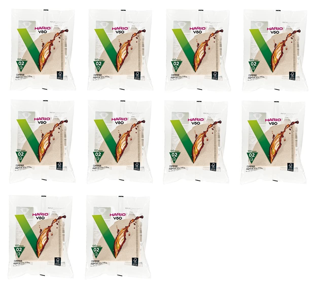 10Set X Hario 02 100-Count Coffee Natural Paper Filters, 10 Pack Value Set (Total of 1000 Sheets) by Hario