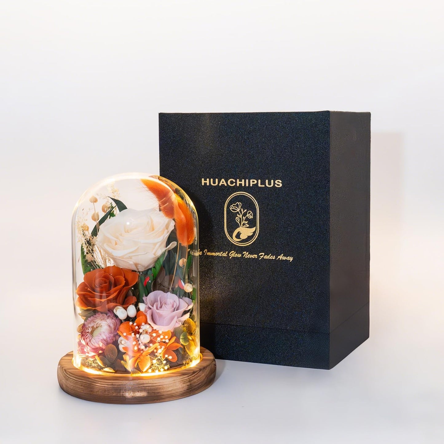 HUACHIPLUS Forever Flower Gifts for MOM:Perfect Mothers Day Flowers for Mom Wife Grandma-Preserved Flower with Symbolic Ladybugs–Flowers for Delivery Prime on Anniversary Birthday (Orange)