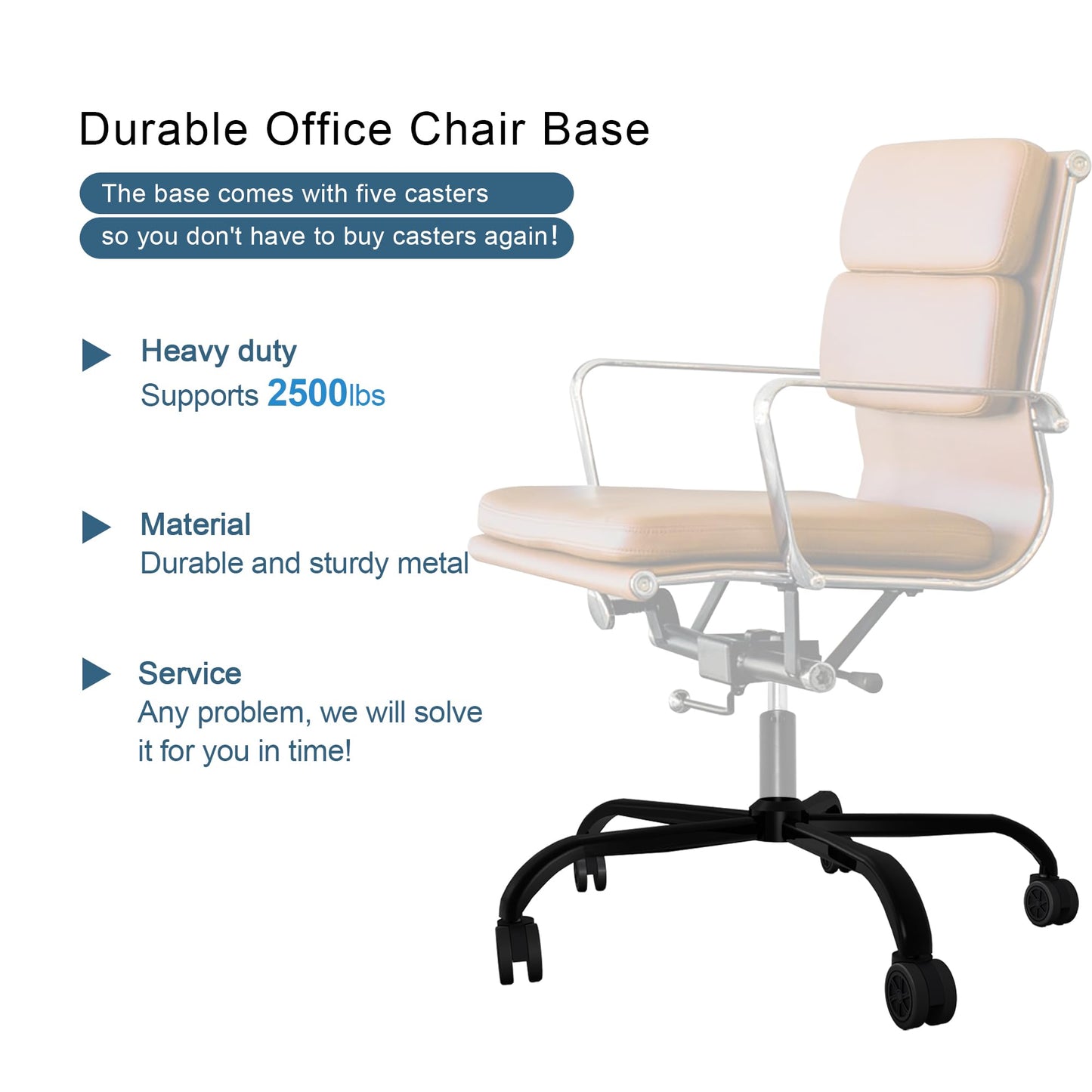 Frassie 28 Inch Office Chair Metal Base Replacement Heavy Duty 2500 Lbs Computer Desk Chair Stool Base Part with 5 Casters