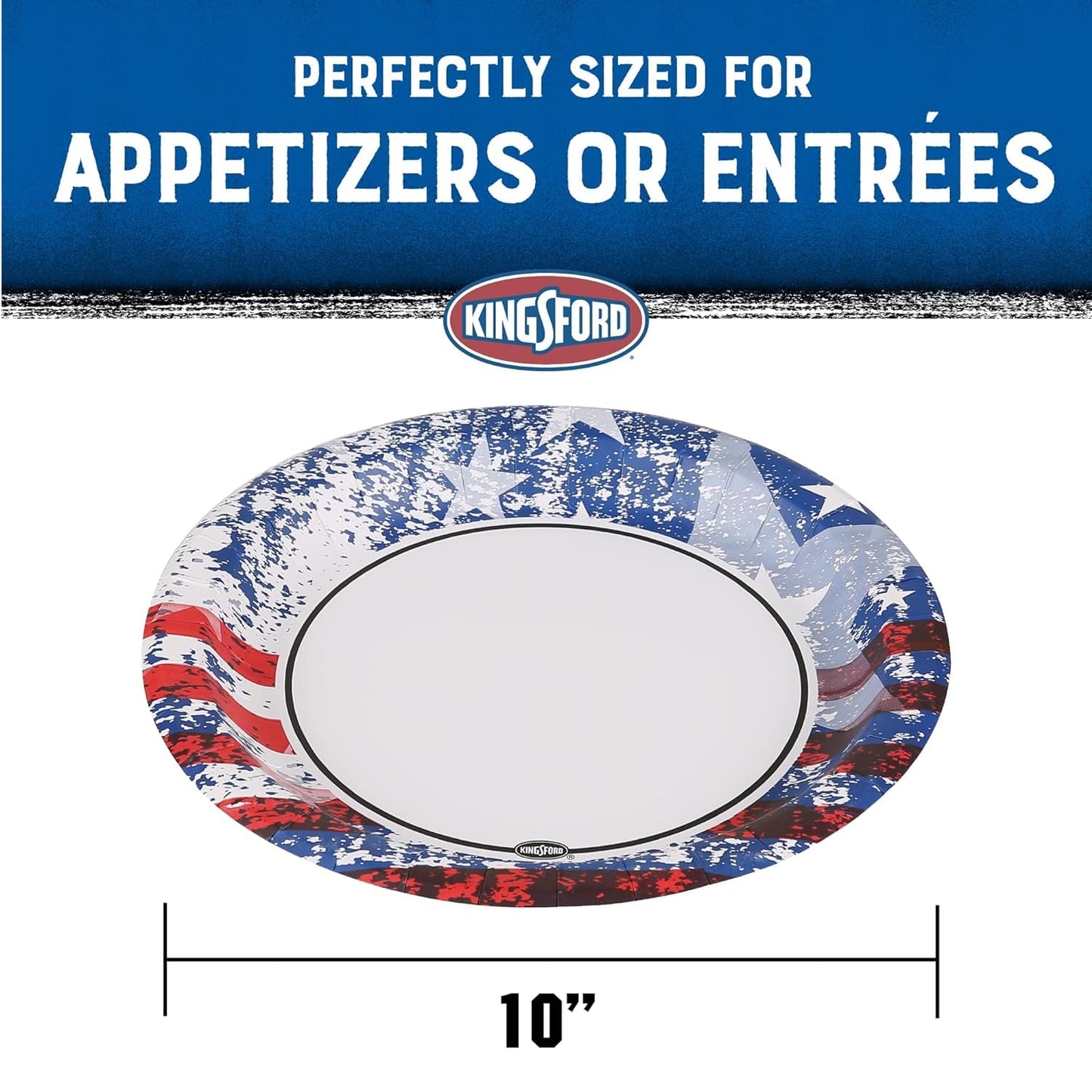 Kingsford Heavy Duty Paper Plates, Patriotic American Flag Disposable Dinner Plates for BBQ Parties, Tailgates, and Outdoor Cookouts, Durable Party Tableware, 10 Inch, 35 Count - 6 Pack