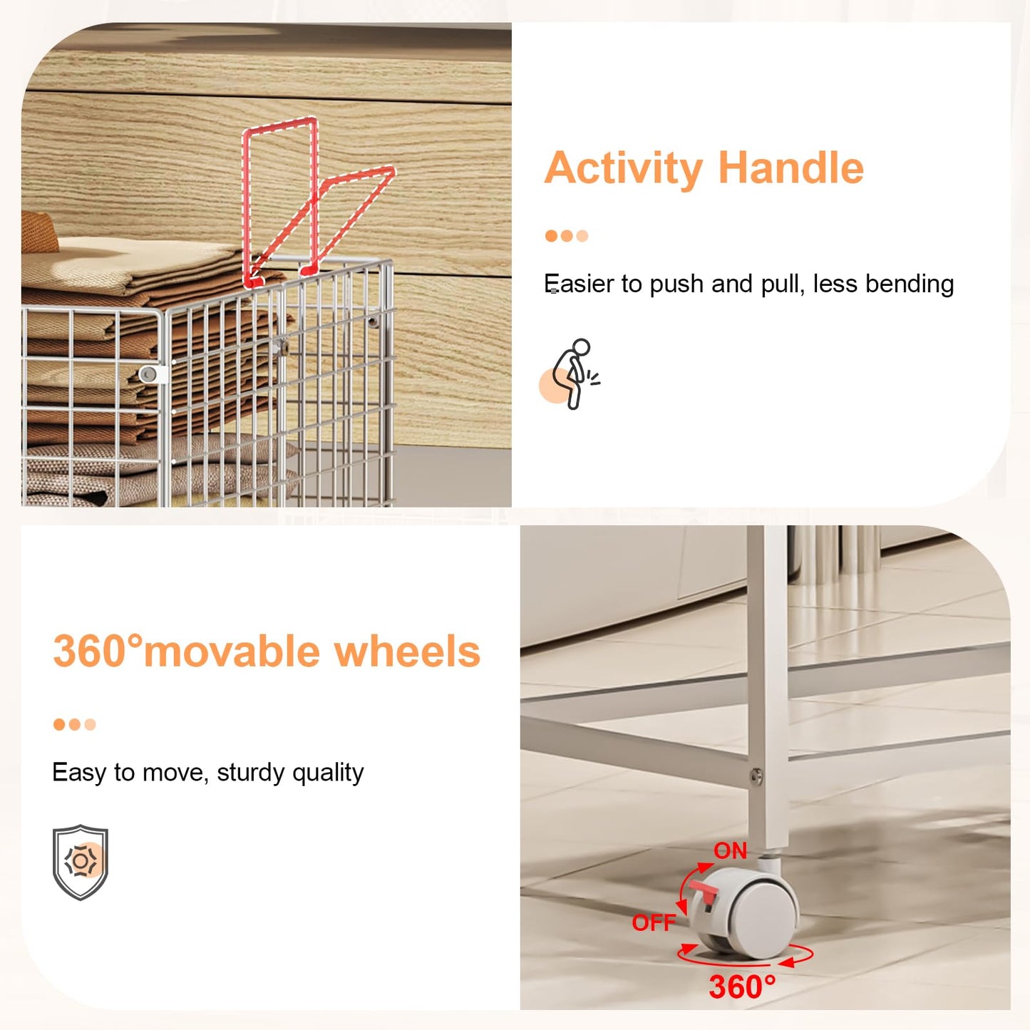 Large Rolling Laundry Basket Cart,Wire Laundry Hamper Cart with Handle and Wheels,White High Laundry Hamper for Laundry Room,Bedroom and Bathroom-120L White (29.5"L*19.7"W*27.95"H inch)