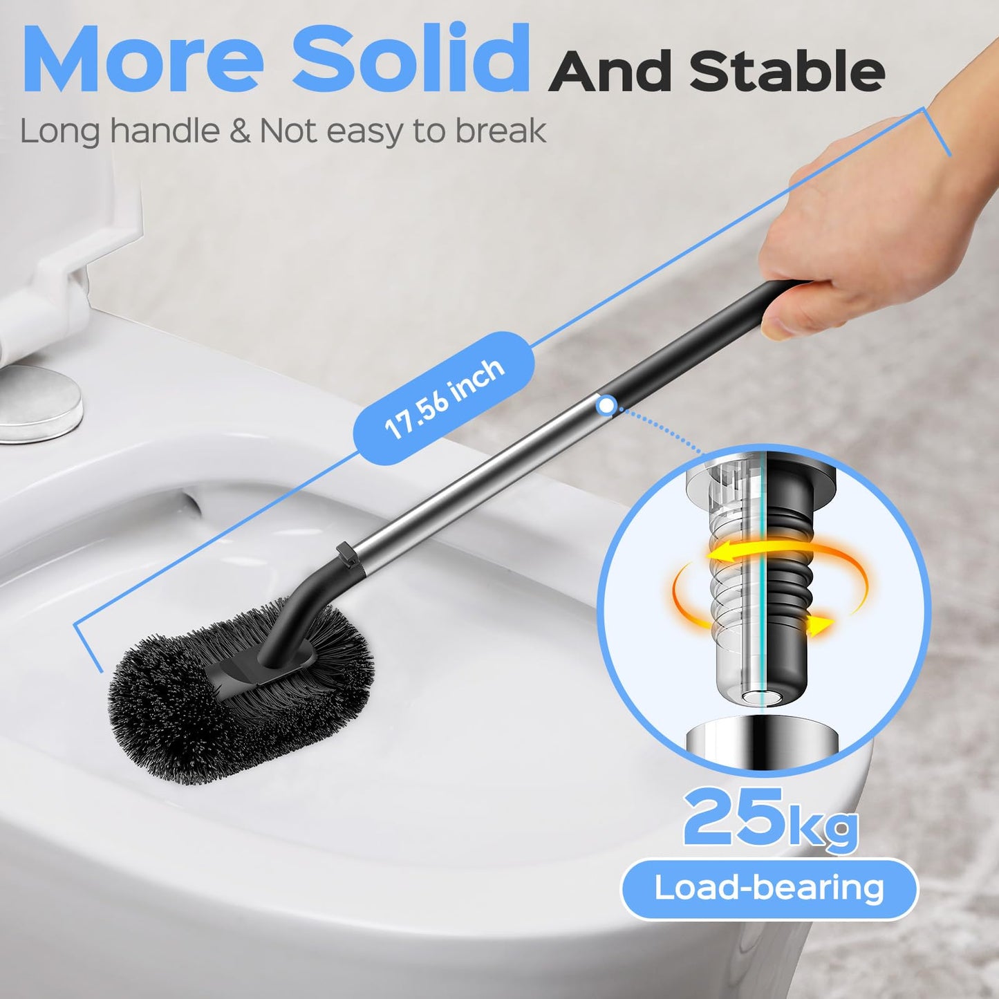 HAMITOR Toilet Plunger and Brush Set: 2 in 1 Stainless Steel Rustproof Combo with Deep Cleaning Curved Bristles - Heavy Duty Toilet Unclogging for Family Bathroom - Compact Apartment Accessories