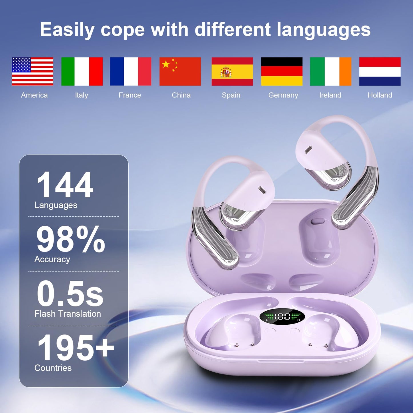 gidosha Open Ear Bone Conduction Headphones，,Over Ear Earbuds with Ergonomic Earhook,Bluetooth Headphones 5.4 with Smart Digital Display,50H Playtime AI Translation Earbuds Real Time
