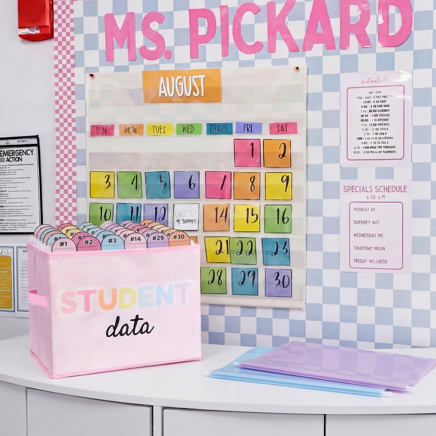 Kosiz 61 Pcs Pastel Classroom Mailbox Set Back to School Student Mailbox and Date Storage Set with Collapsible File Box 30 Hanging Files Folders 30 Index Tabs for School Classroom Teacher Must Haves