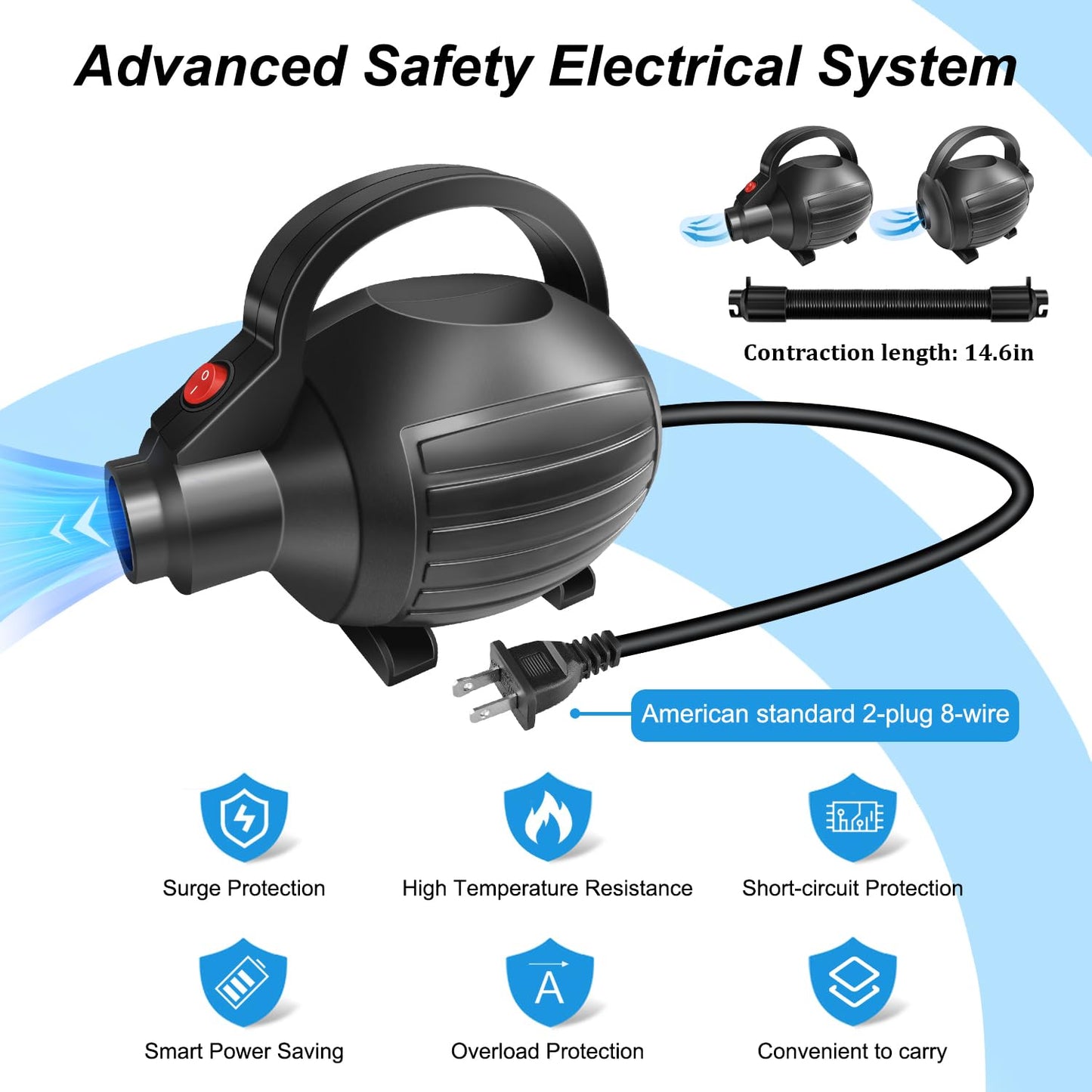 AWSUM 600W Electric Air Pump for Inflatable Gymnastics Mat, 110-120V AC Air Mattress Quick Fill Inflator Deflator Pump, Portable for Pool Floats/Air Bed/Gymnastics/Gym,4 Nozzles