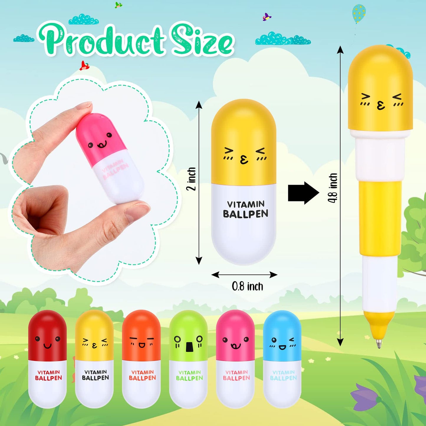 Lincia 200 Pcs Pen Pills Bulk Pharmacy Gifts Ballpoint Pen Cute Cartoon Emotion Ball Novelty Face Retractable for Nurse Week School Doctor, 6 Colors