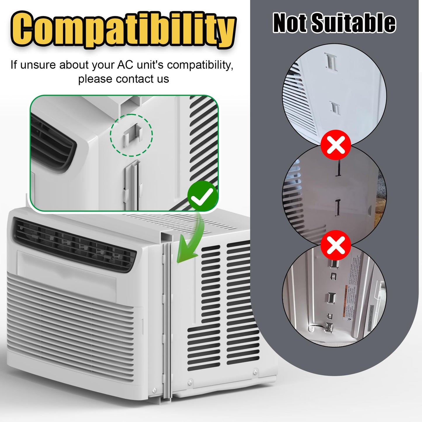Powrocket Window AC Side Panel with Frame Set,Air Conditioner Accordion Filler Curtain Replacement Kit,Fits Most 10000 BTU Window Air Conditioner Units,White