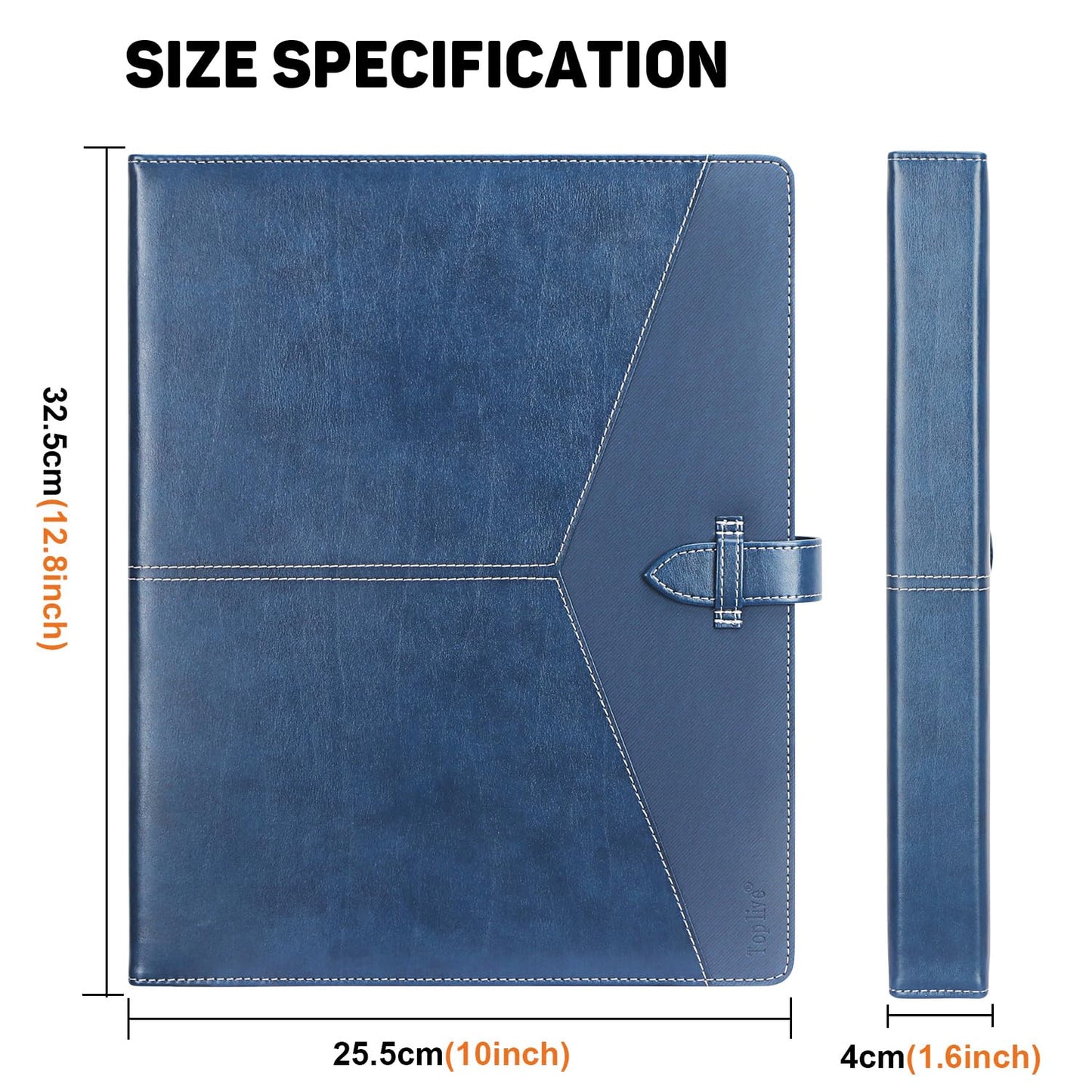 Toplive Padfolio 3 Ring Binder Organizer Business Portfolio Folder for Women, A4/ Letter Size PU Leather Portfolio Padfolio for Interview Conference Presentation, Blue